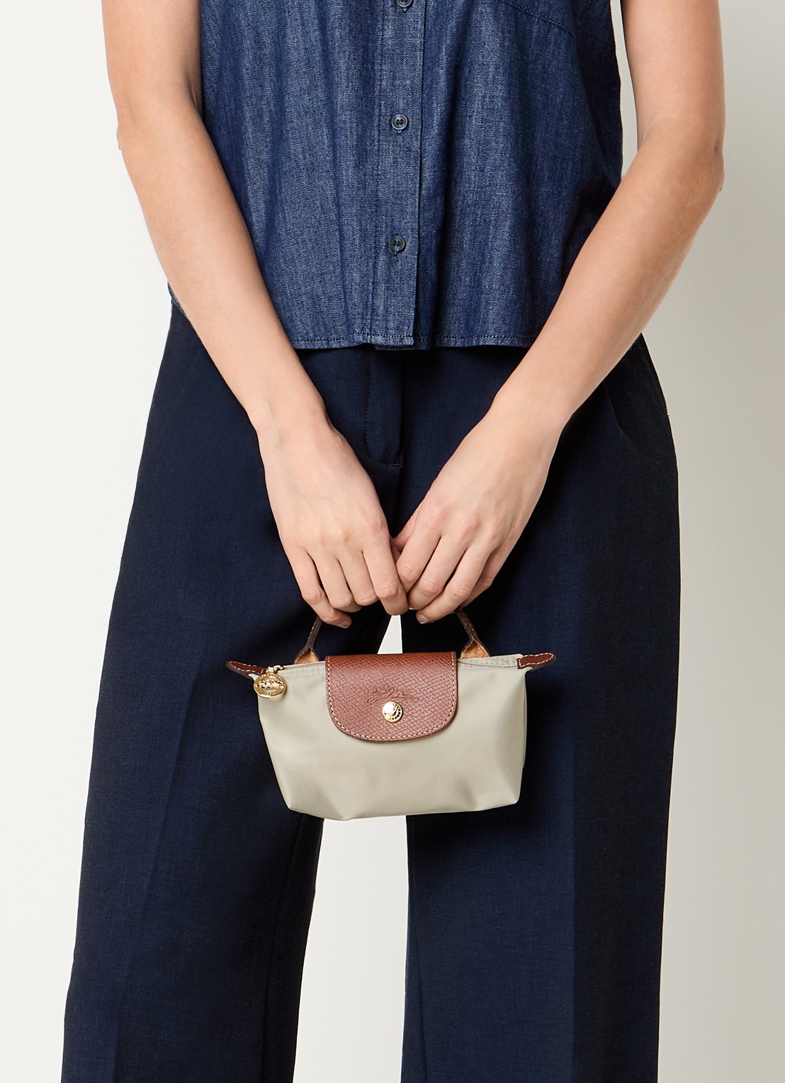 Longchamp Le Pliage Original handtas met leren details - voorkant 2 grijs