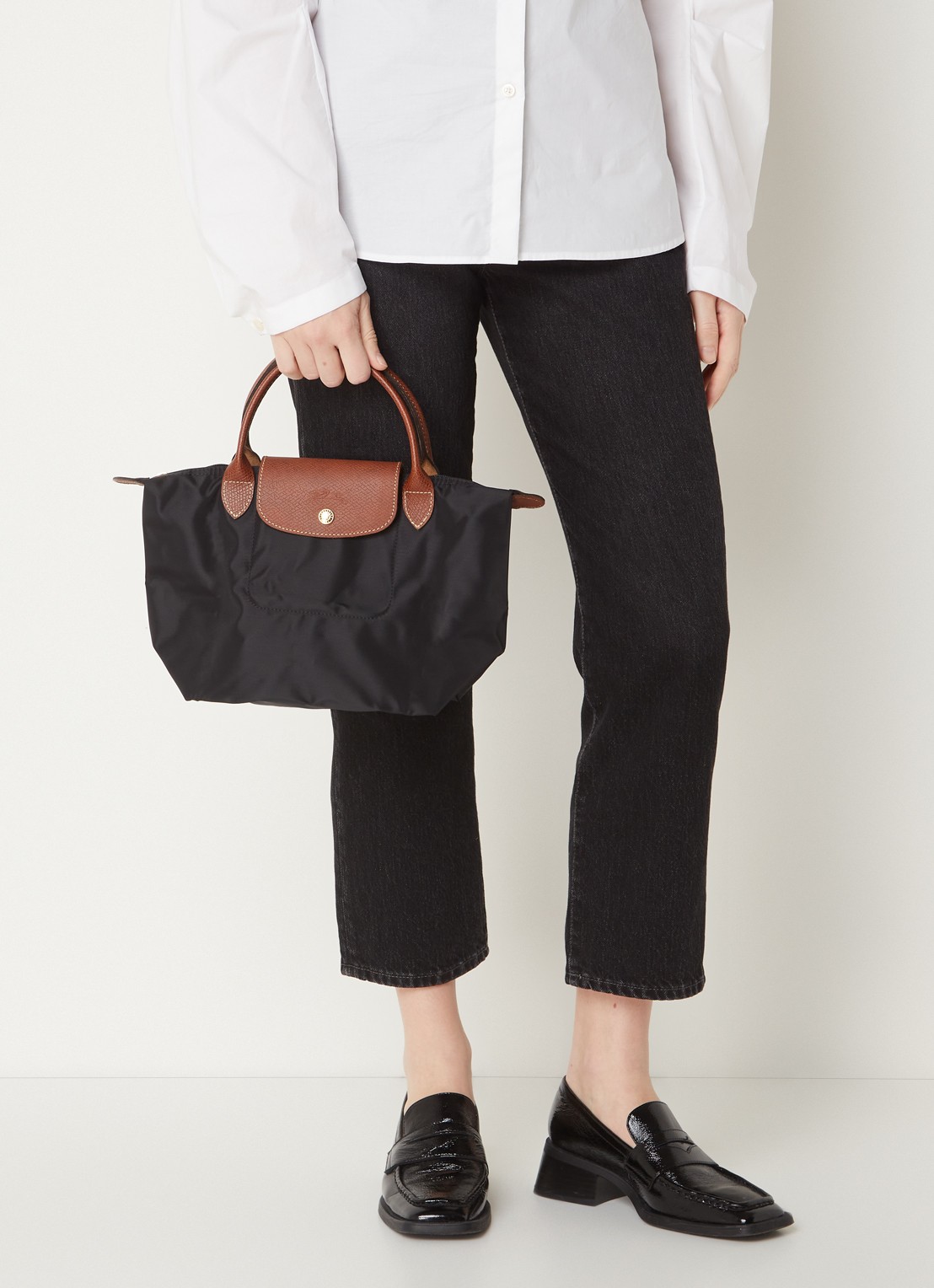 Longchamp Le Pliage Original handtas S met leren details - voorkant 5 zwart