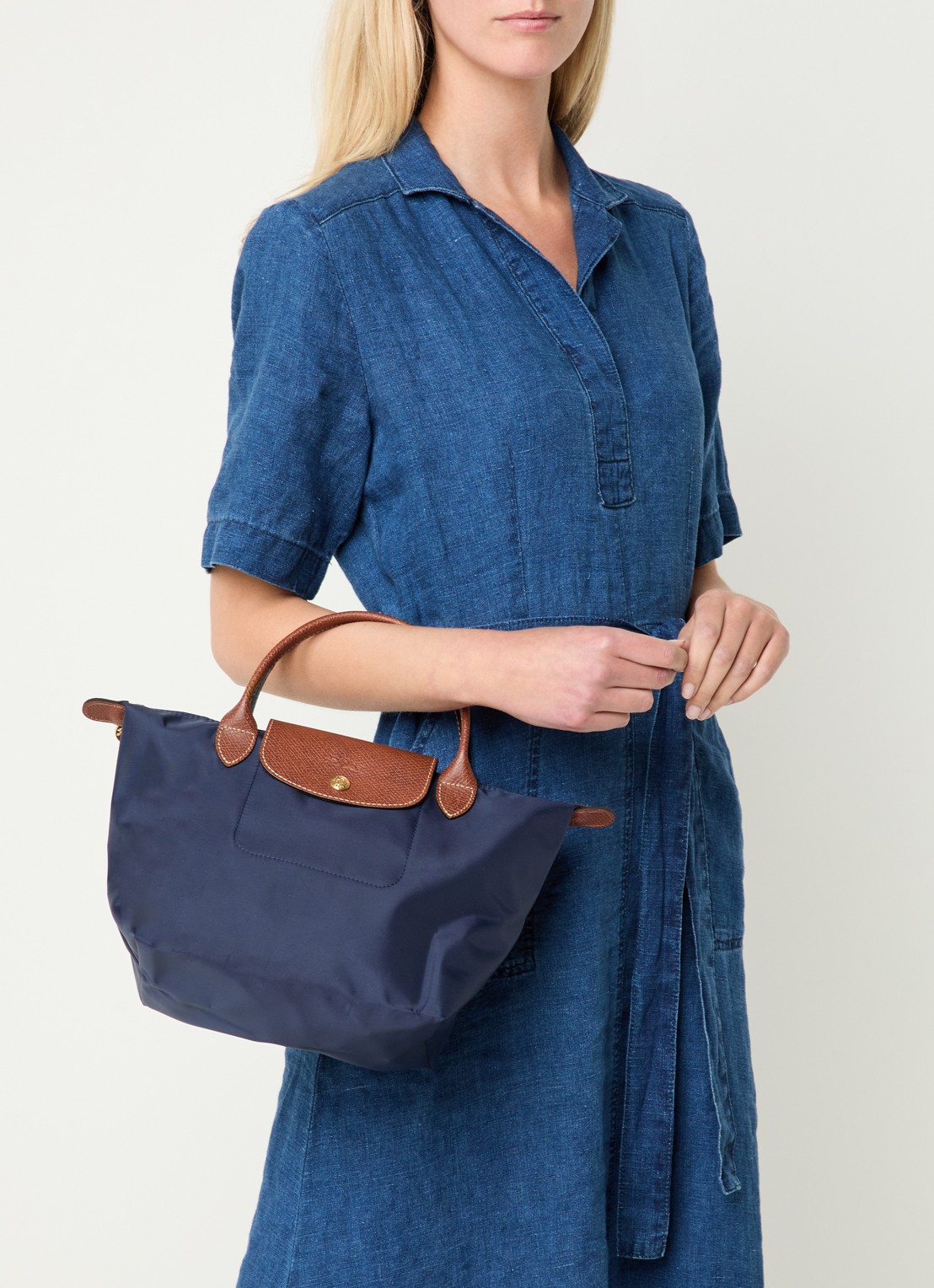 Longchamp Le Pliage Original handtas S met leren details - voorkant 7 donkerblauw