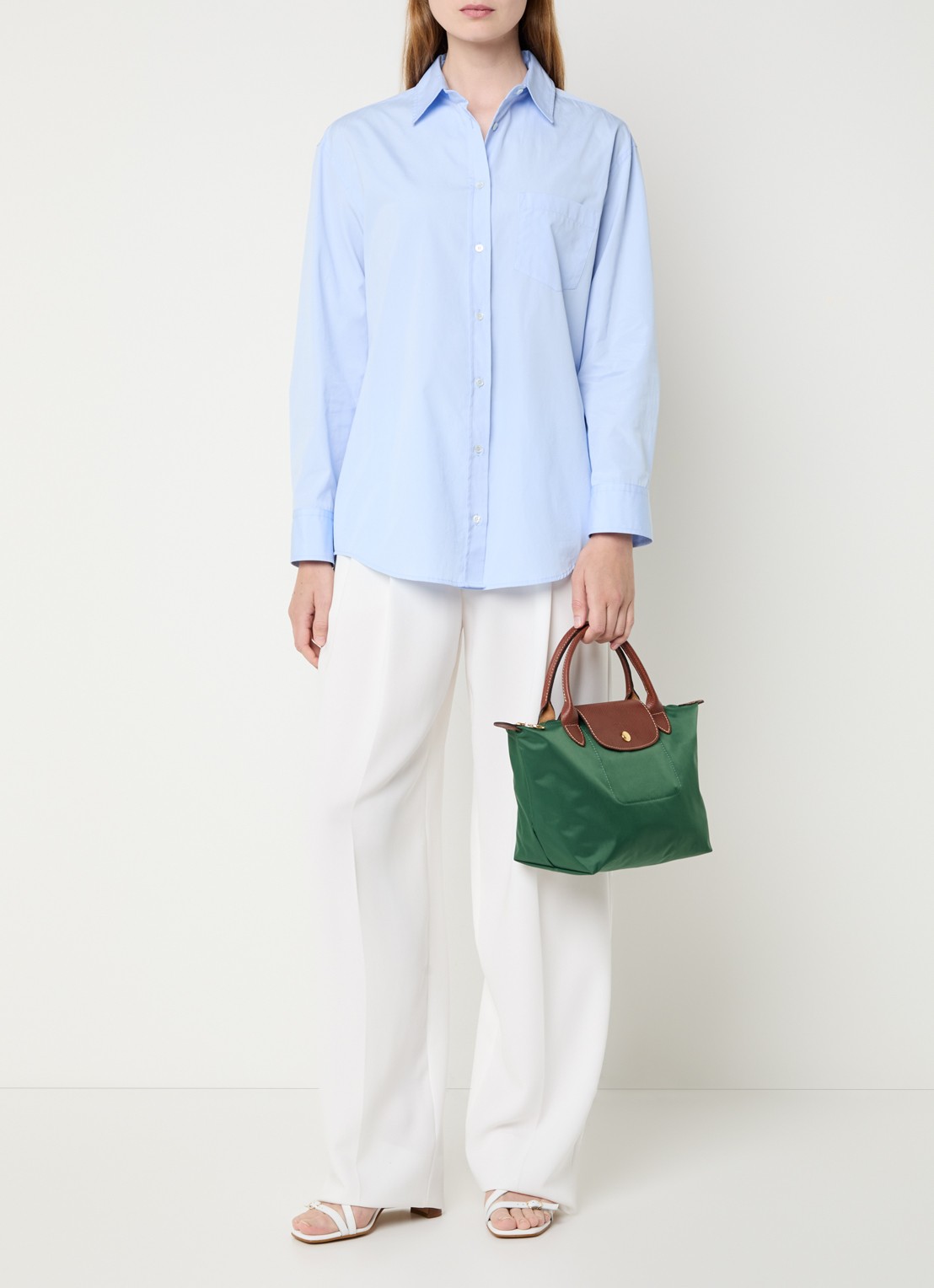 Longchamp Le Pliage Original handtas S met leren details - voorkant 3 donkergroen