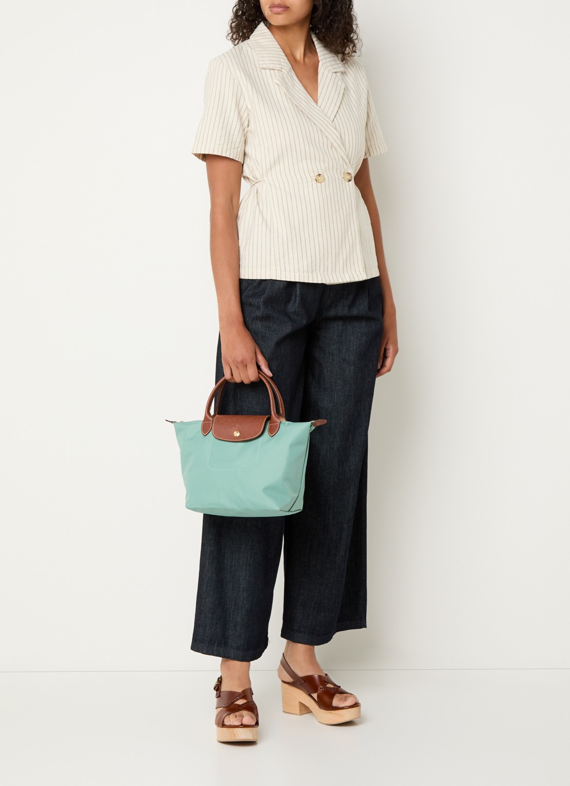 Longchamp Le Pliage Original handtas S met leren details - voorkant 2 zeegroen