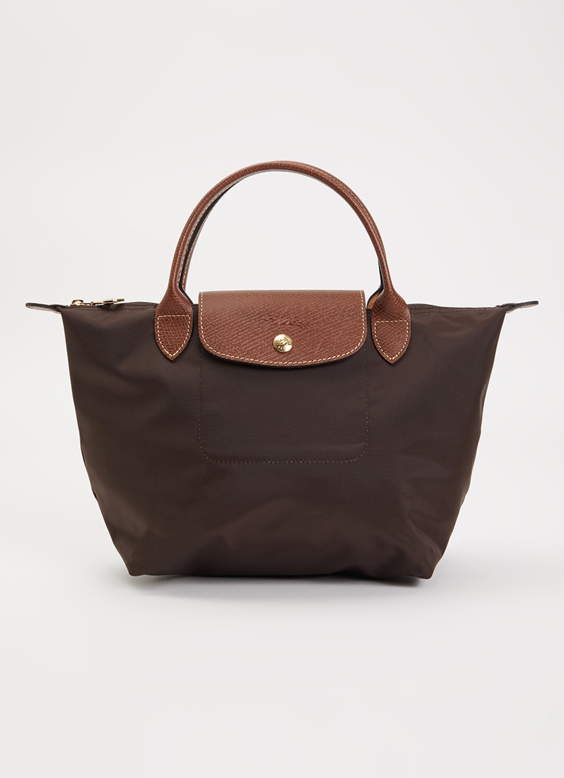 Longchamp Le Pliage Original handtas S met leren details - voorkant chocoladebruin