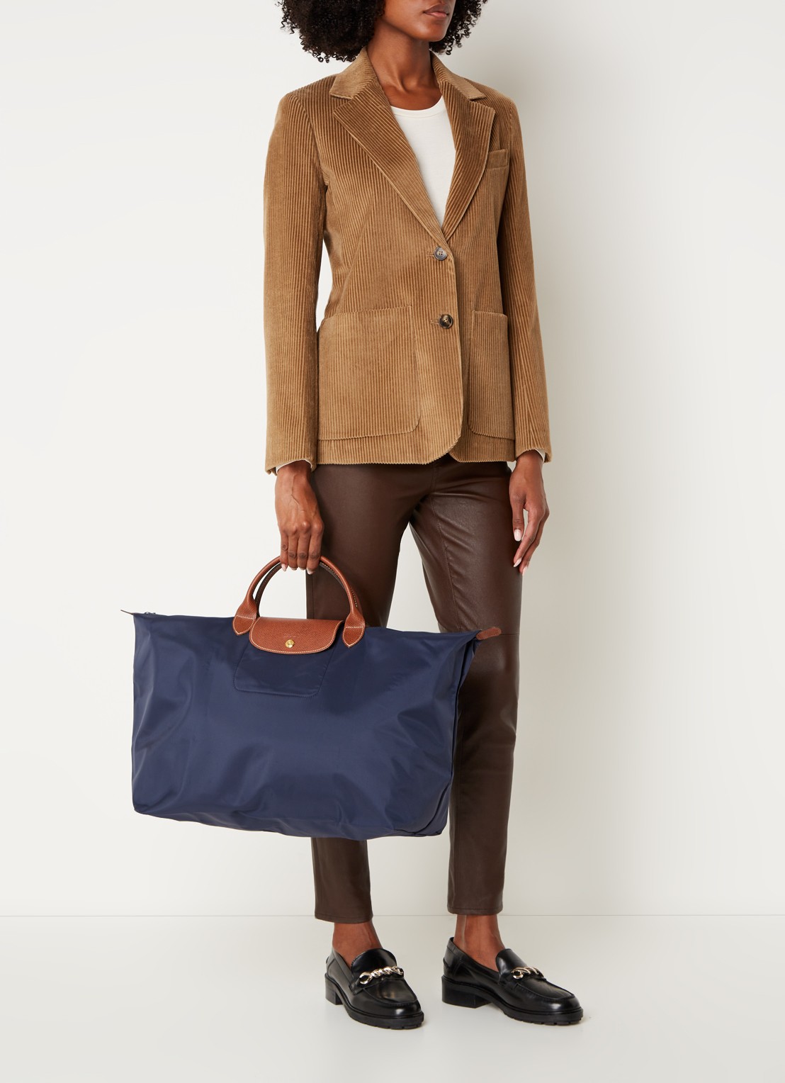Longchamp Le Pliage Original reistas L met leren details - voorkant 3 donkerblauw