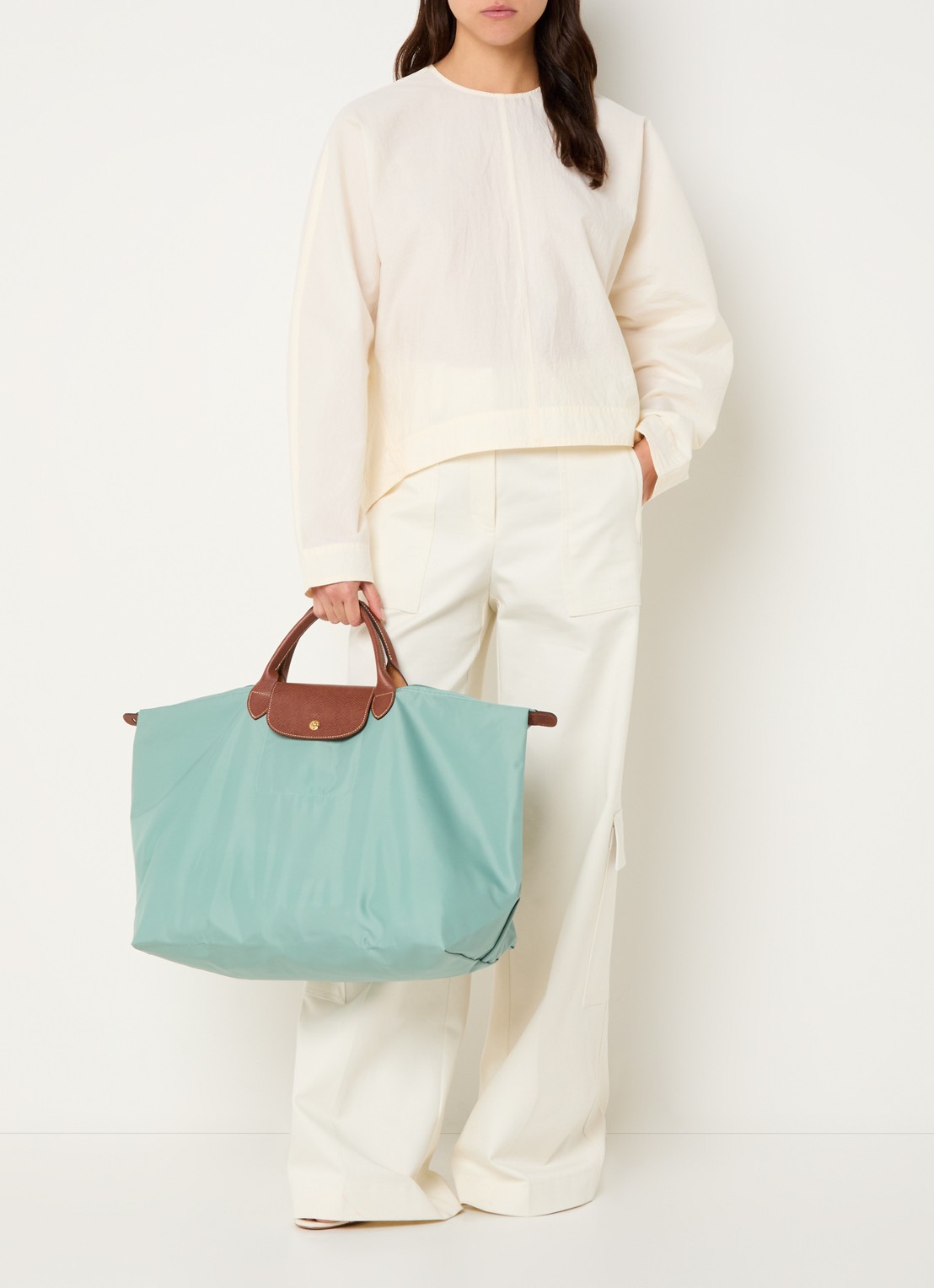 Longchamp Le Pliage Original reistas L met leren details - voorkant 2 mint