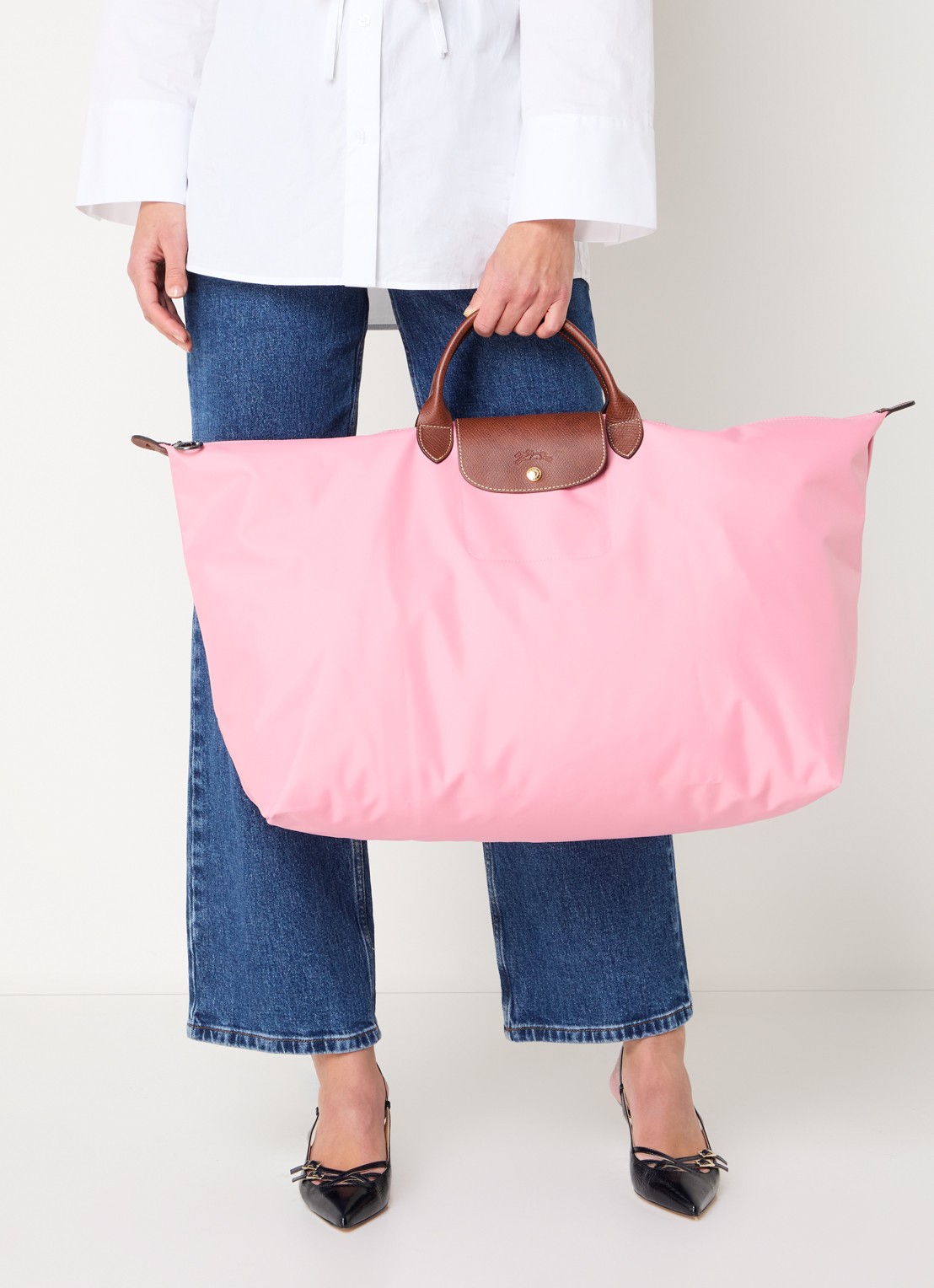 Longchamp Le Pliage Original reistas XL met leren details - voorkant 5 roze
