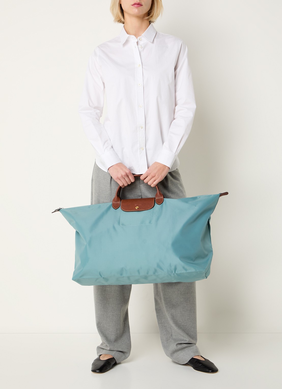 Longchamp Le Pliage Original reistas XL met leren details - voorkant 2 mint