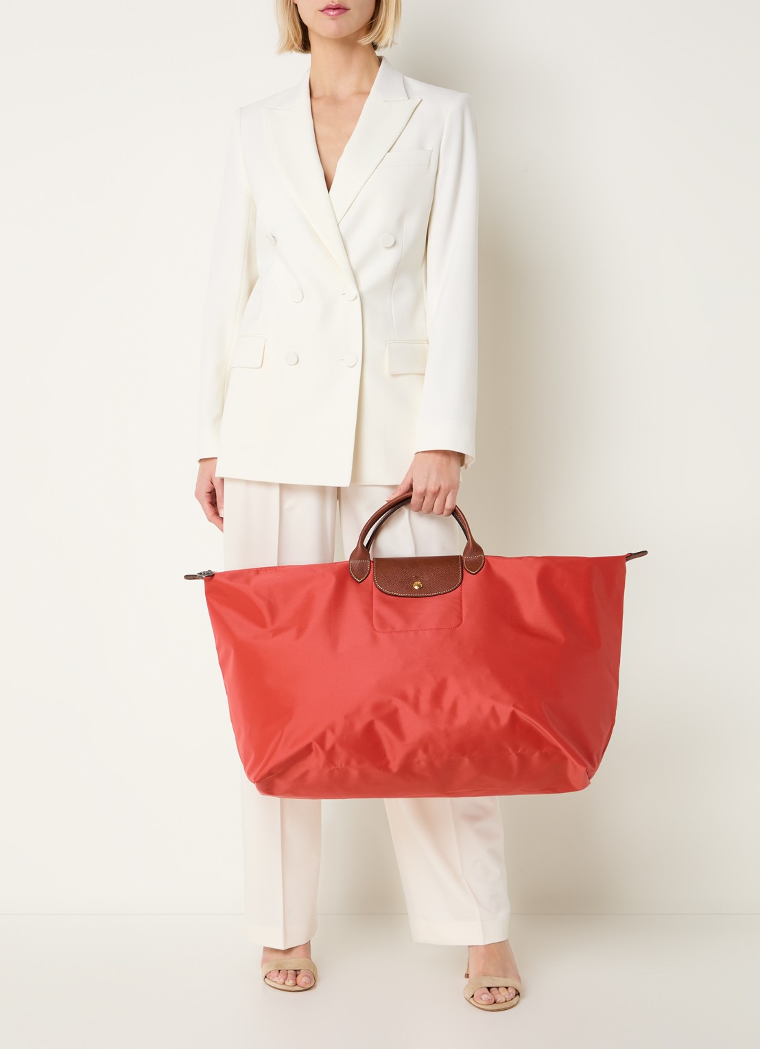 Longchamp Le Pliage Original reistas XL met leren details - voorkant 5 oranjerood