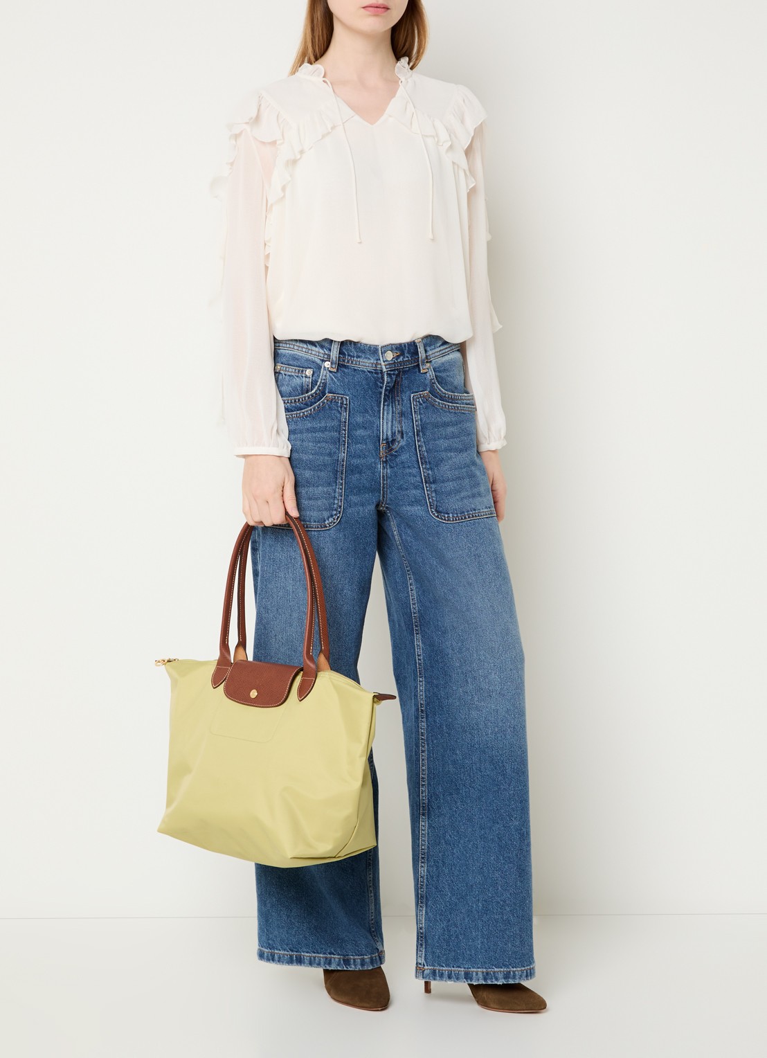 Longchamp Le Pliage Original schoudertas L met leren details - voorkant 7 mosgroen