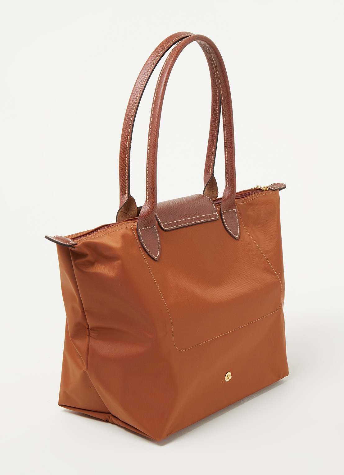 Longchamp Le Pliage Original schoudertas M met leren details - achterkant 2 cognac