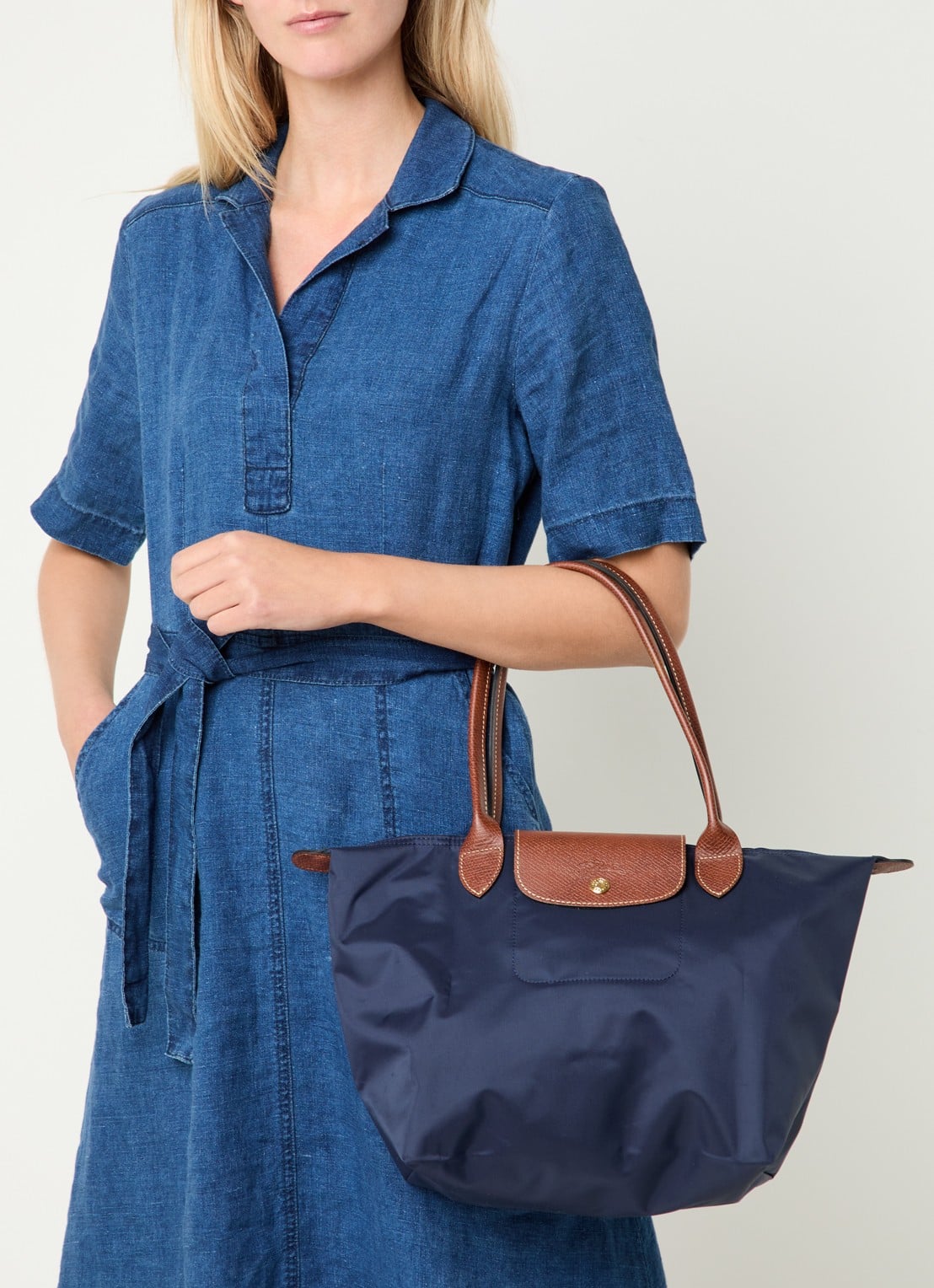 Longchamp Le Pliage Original schoudertas M met leren details - voorkant 2 donkerblauw