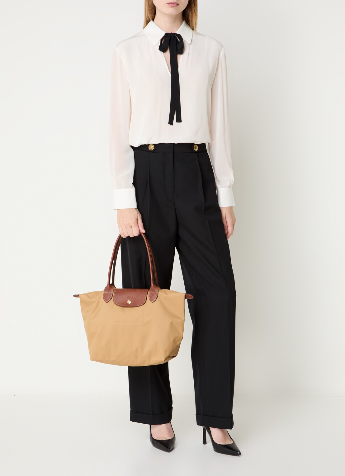Longchamp Le Pliage Original schoudertas M met leren details - voorkant 6 camel
