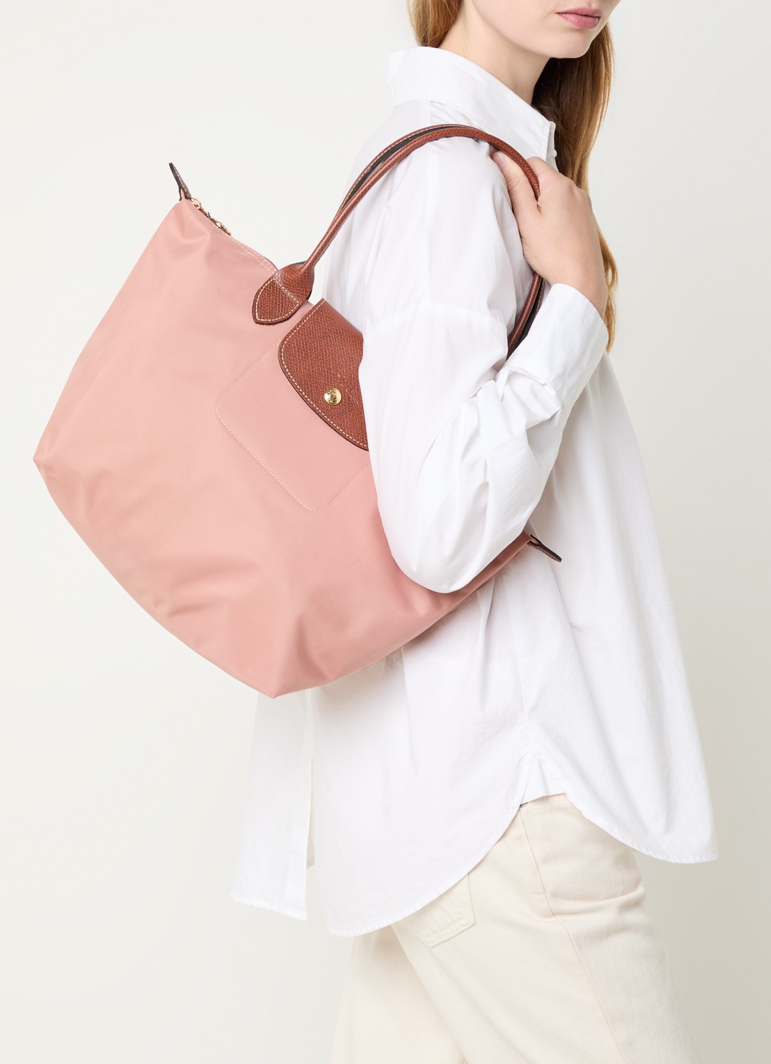Longchamp Le Pliage Original schoudertas M met leren details - voorkant 2 oudroze
