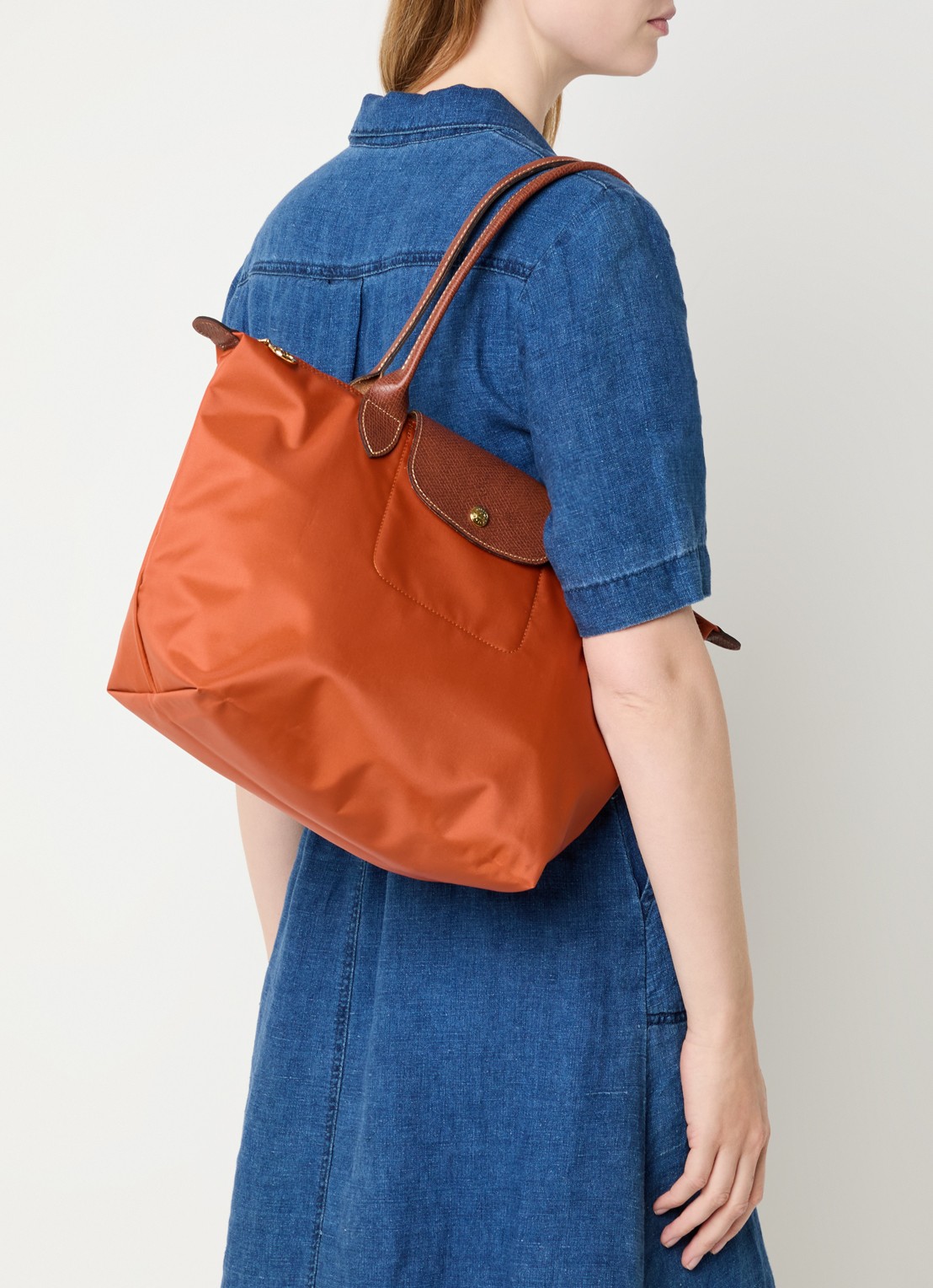 Longchamp Le Pliage Original schoudertas M met leren details - voorkant 3 oranjebruin