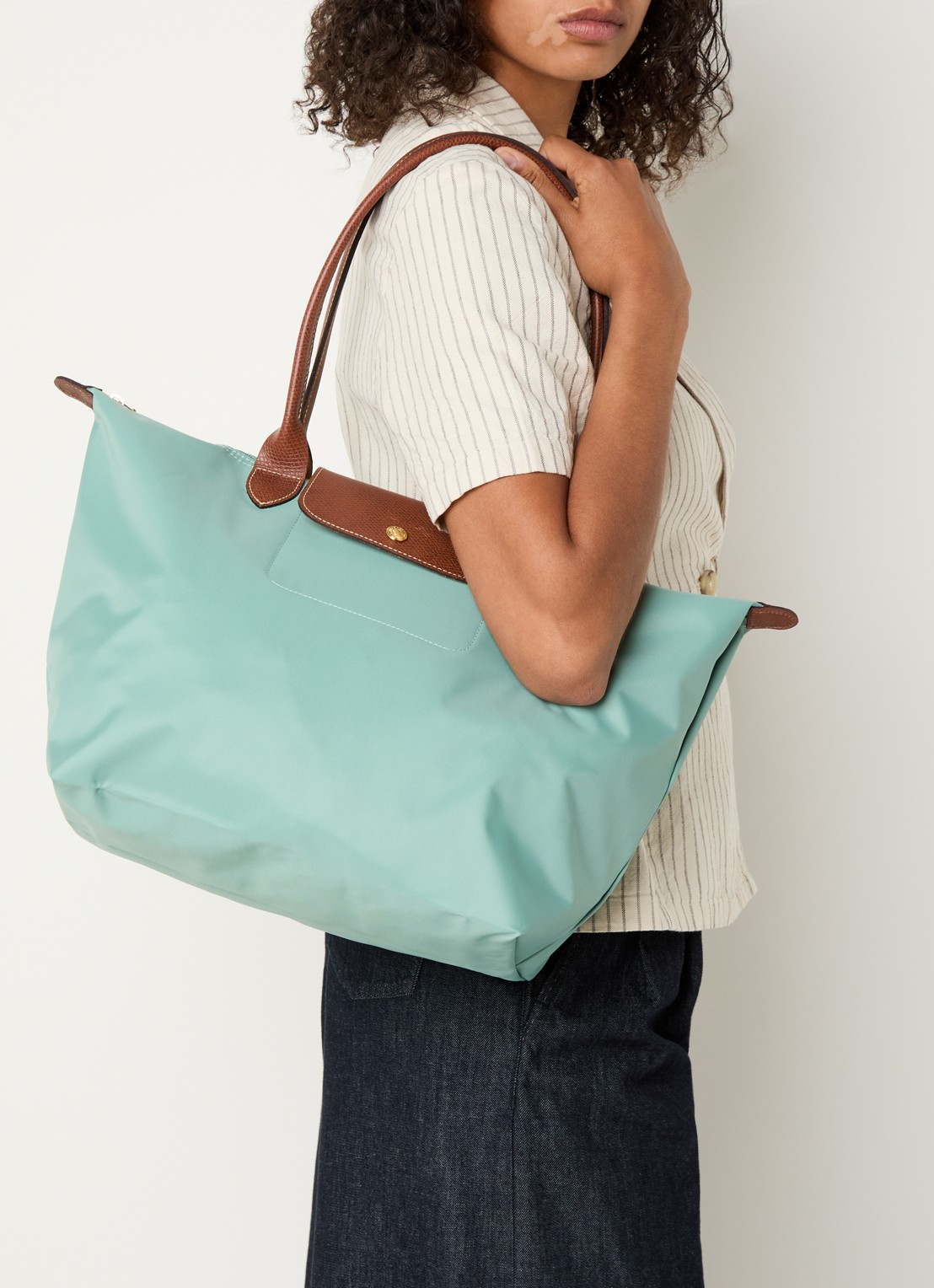 Longchamp Le Pliage Original schoudertas M met leren details - voorkant 2 zeegroen