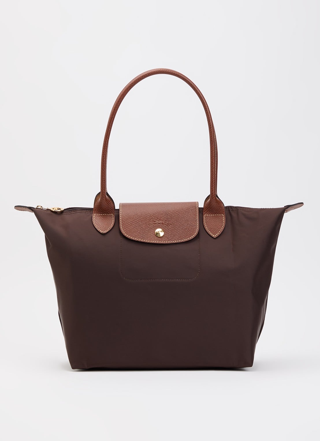 Longchamp Le Pliage Original schoudertas M met leren details - voorkant chocoladebruin