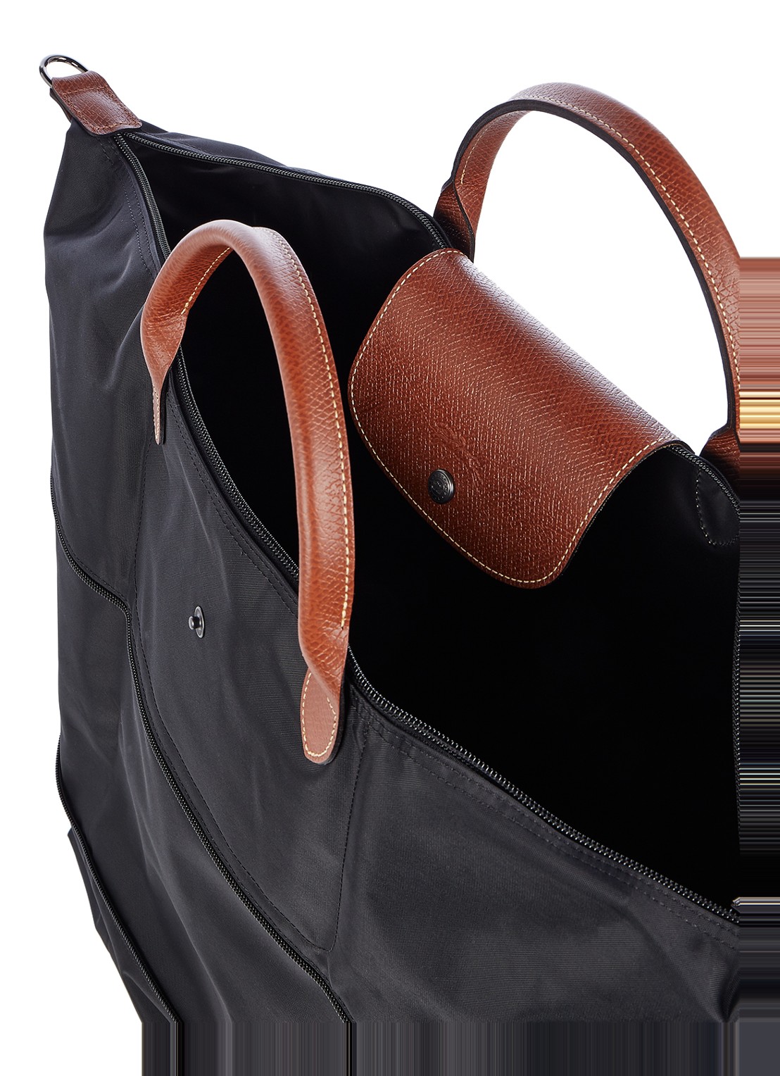 Longchamp Le Pliage Original vergrootbare reistas met leren details - detail 4 zwart