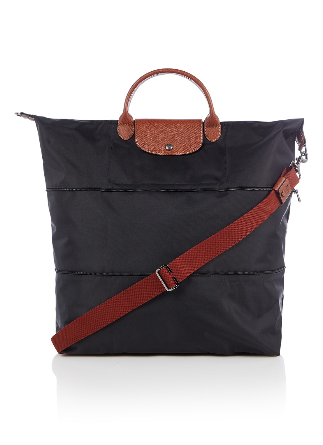 Longchamp Le Pliage Original vergrootbare reistas met leren details - voorkant zwart