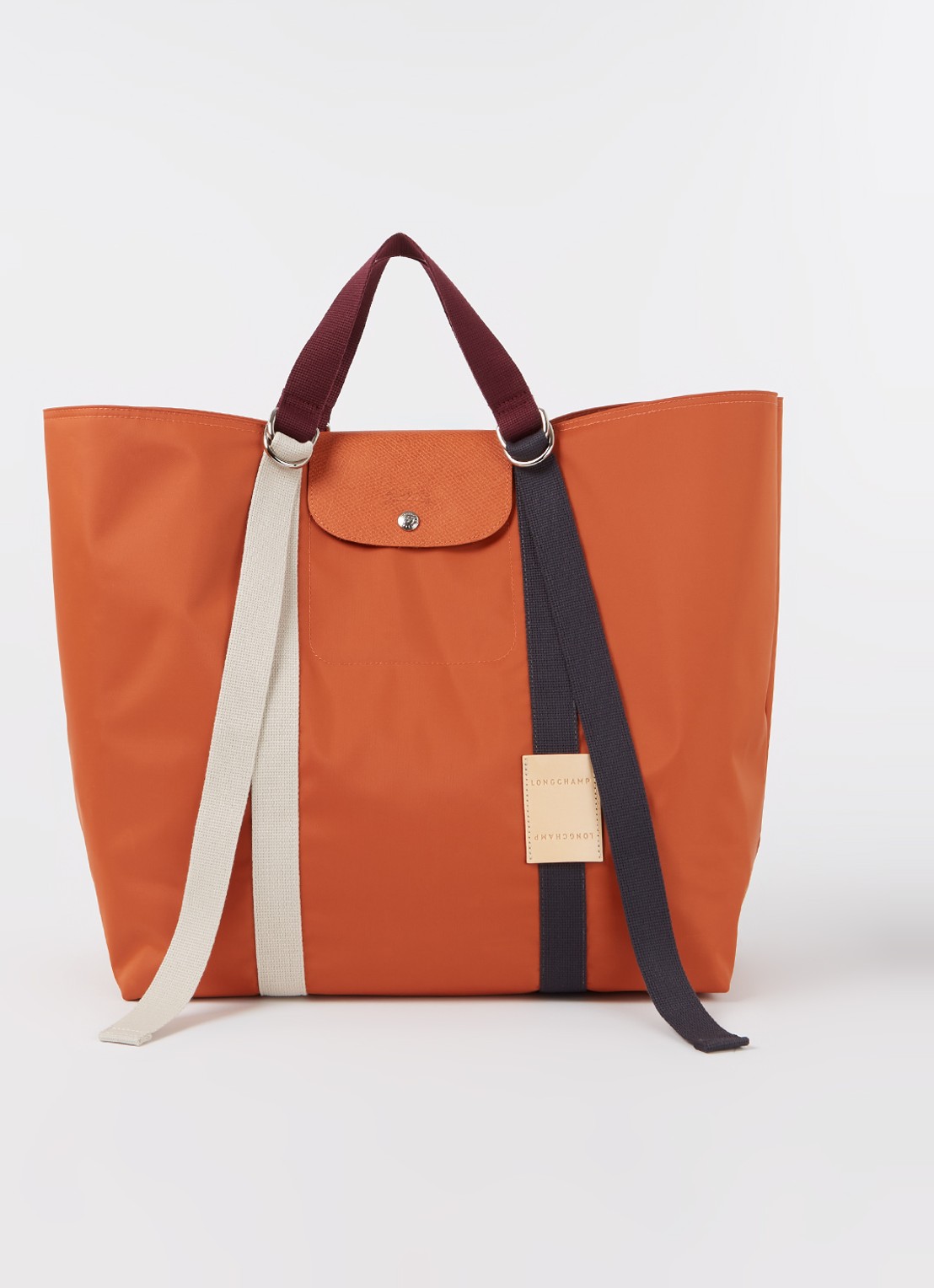 Longchamp Le Pliage Re-Play handtas XL met leren details  - voorkant 4 oranje