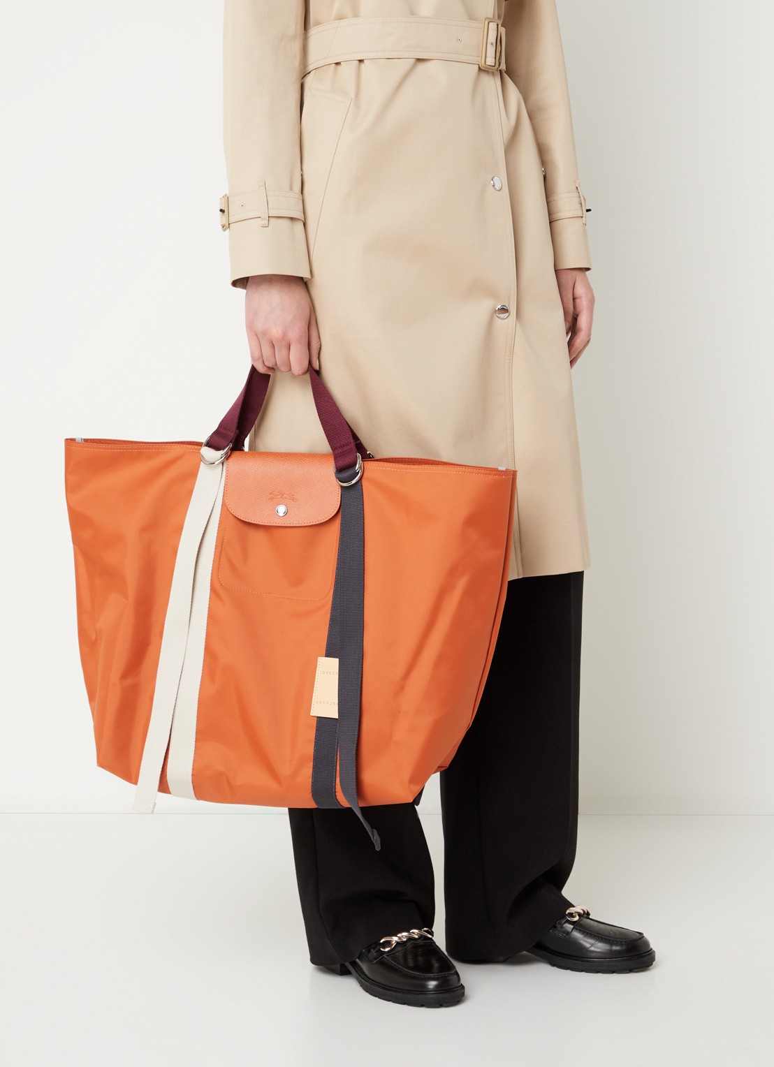Longchamp Le Pliage Re-Play handtas XL met leren details  - voorkant 5 oranje