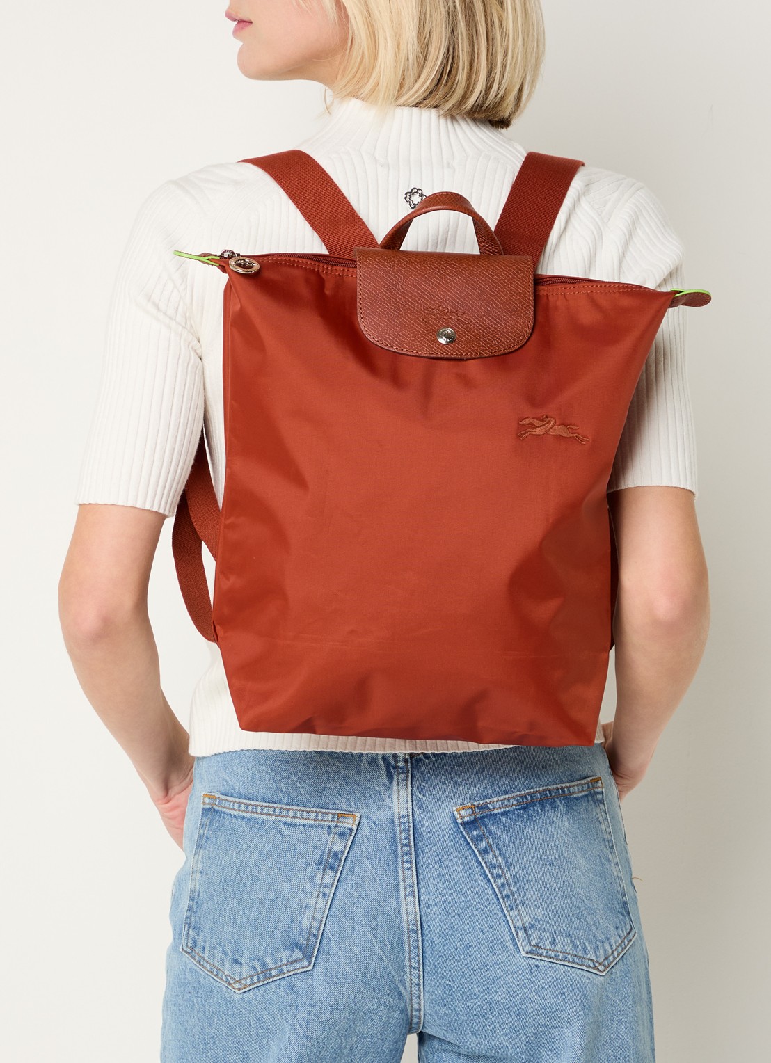 Longchamp Le Pliage rugzak M met leren details - voorkant 4 kastanjebruin