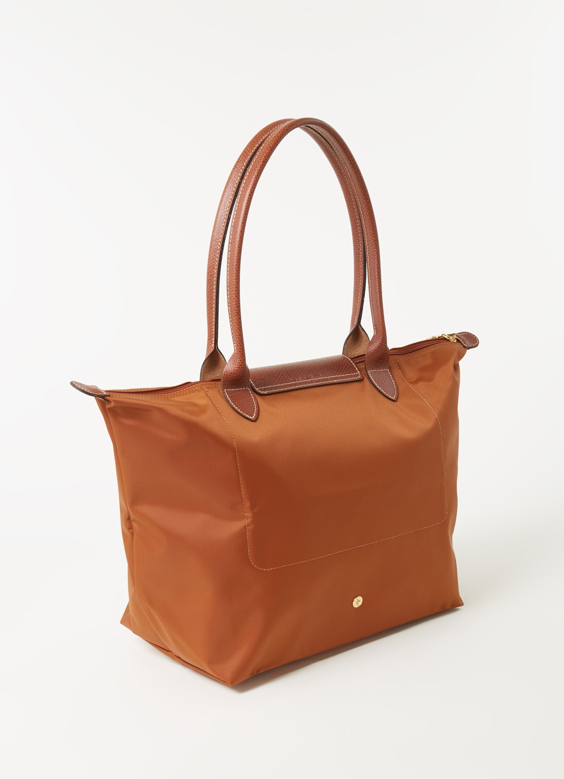 Longchamp Le Pliage schoudertas L met leren details - achterkant 2 cognac