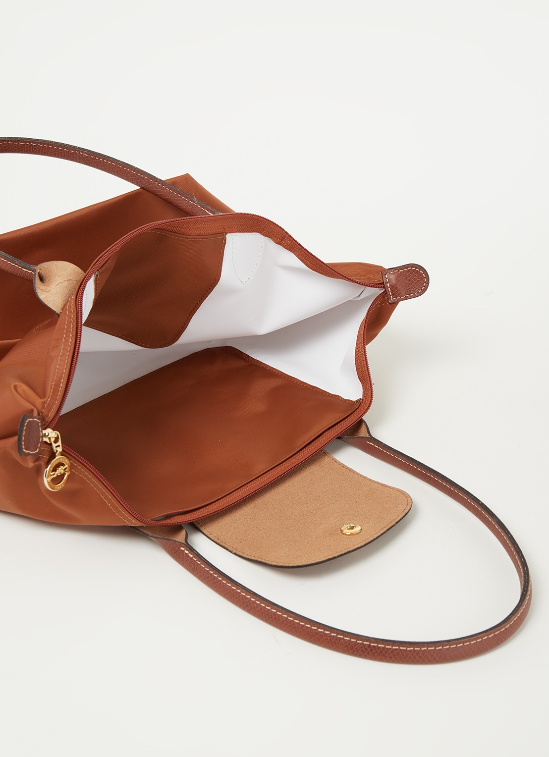 Longchamp Le Pliage schoudertas S met leren details - detail cognac