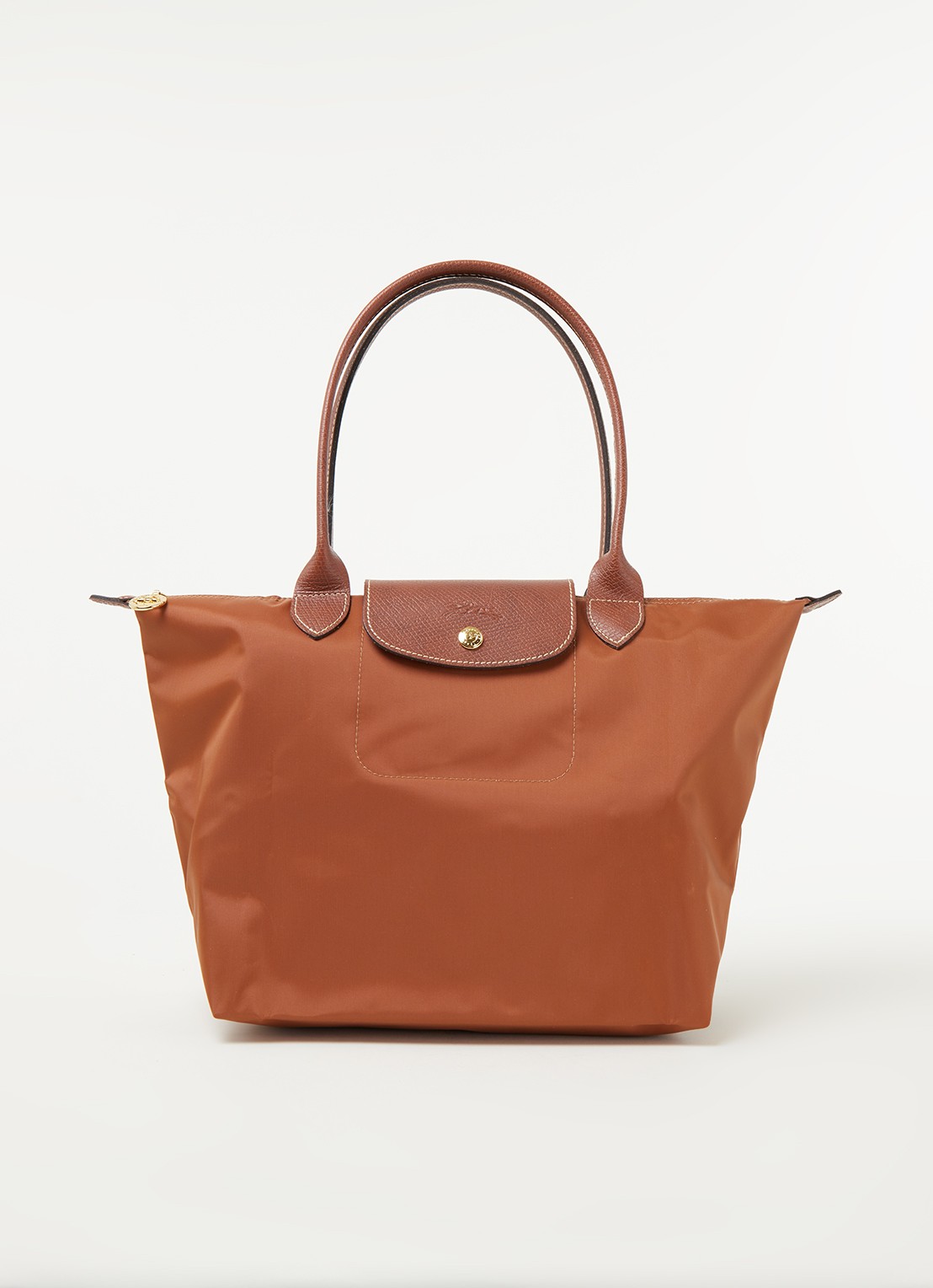 Longchamp Le Pliage schoudertas S met leren details - voorkant 5 cognac
