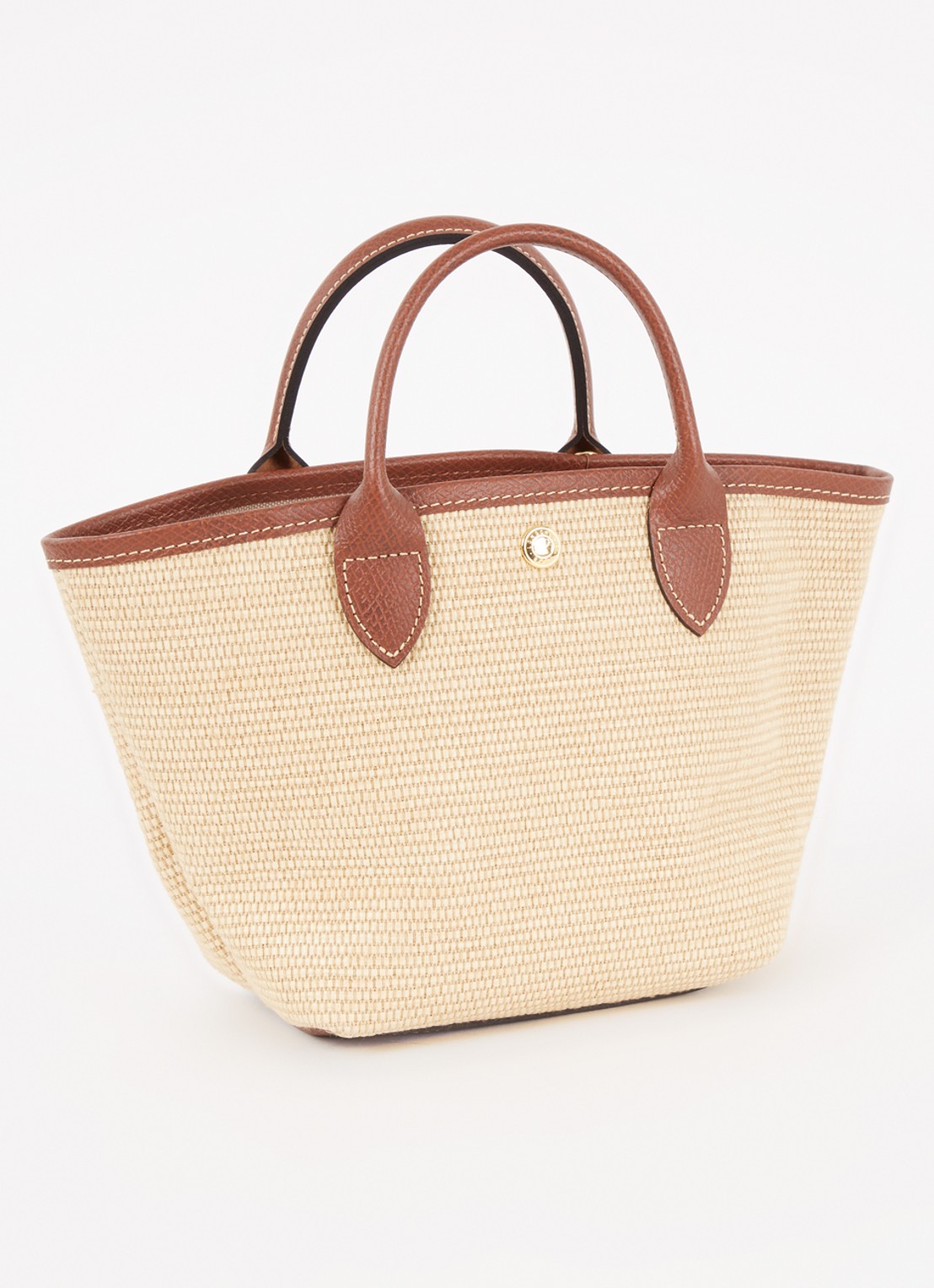 Longchamp Le Pliage XS Basket crossbodytas van raffia met leren details - achterkant donkerbruin