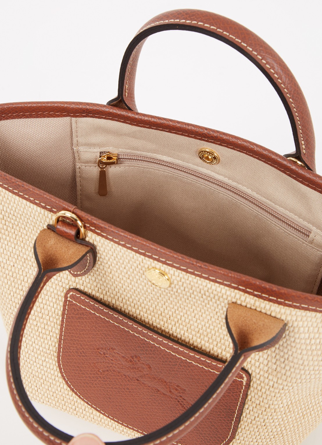 Longchamp Le Pliage XS Basket crossbodytas van raffia met leren details - detail 5 donkerbruin