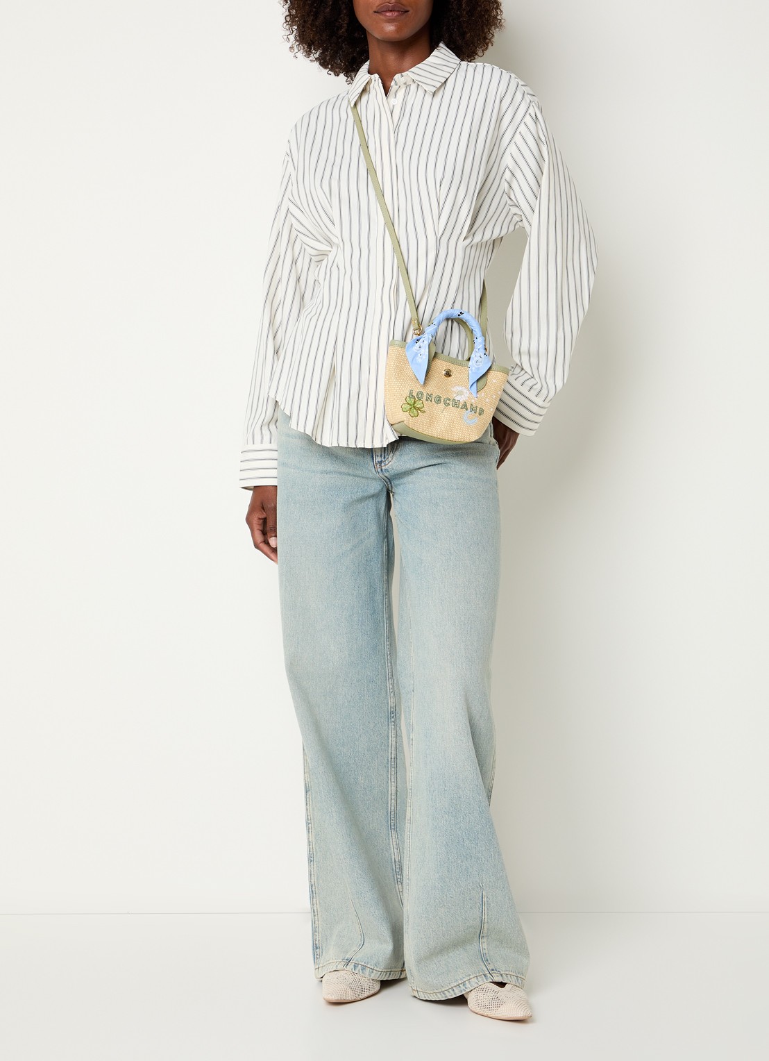 Longchamp Le Pliage XS Basket handtas met leren details en afneembare schouderriem - voorkant 6 groen