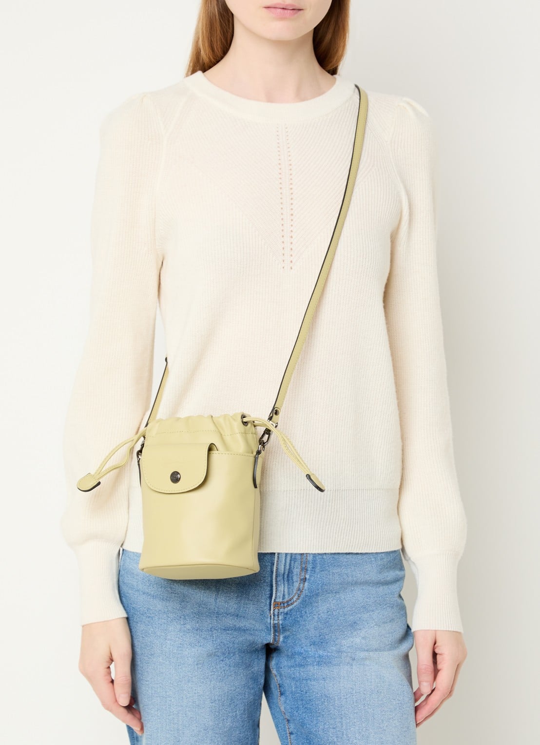 Longchamp Le Pliage Xtra crossbodytas XS van leer - voorkant 6 groen