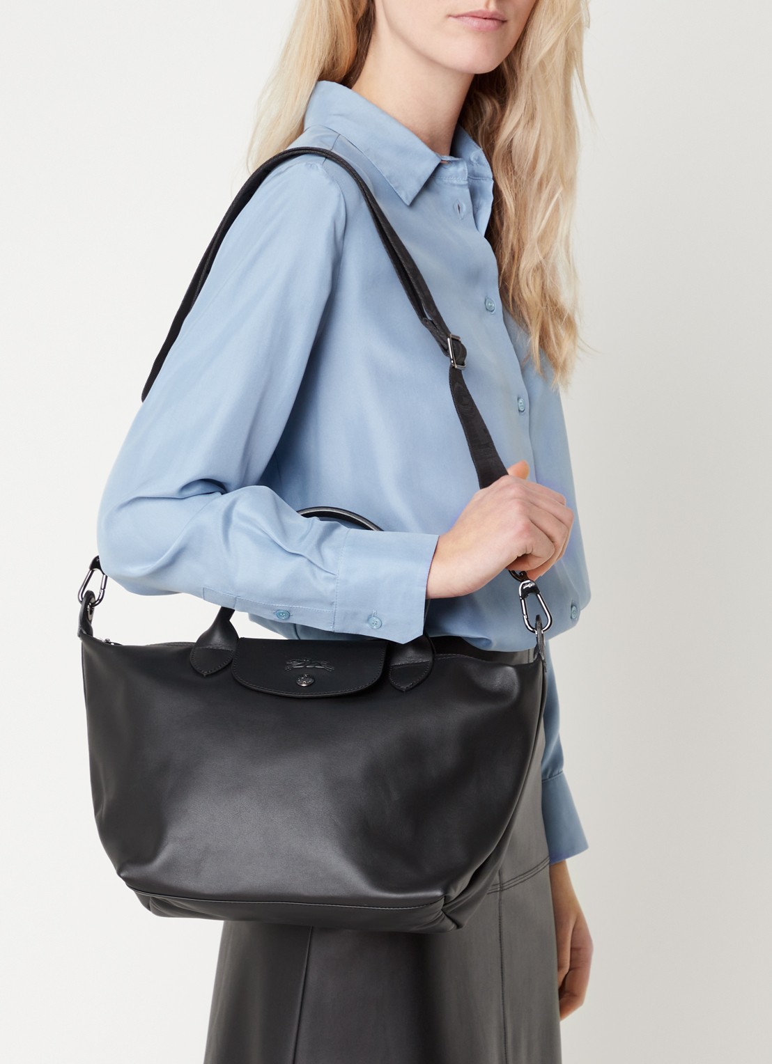 Longchamp Le Pliage Xtra handtas S van leer - voorkant 2 zwart