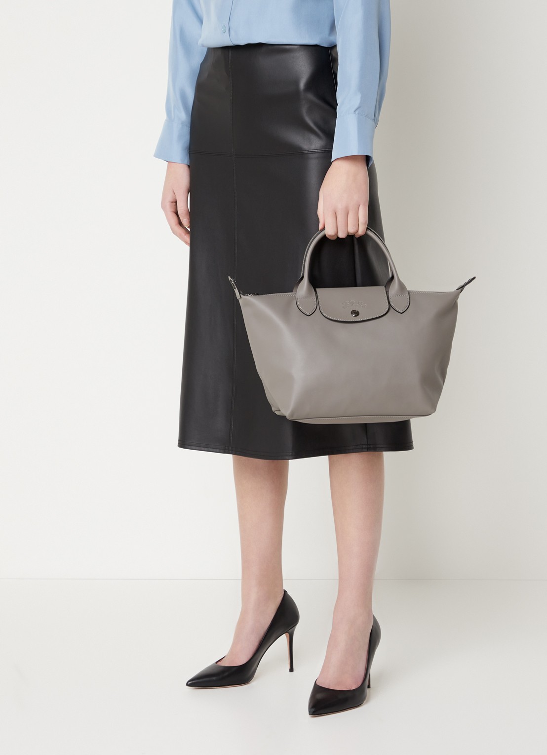 Longchamp Le Pliage Xtra handtas S van leer - voorkant 2 grijs