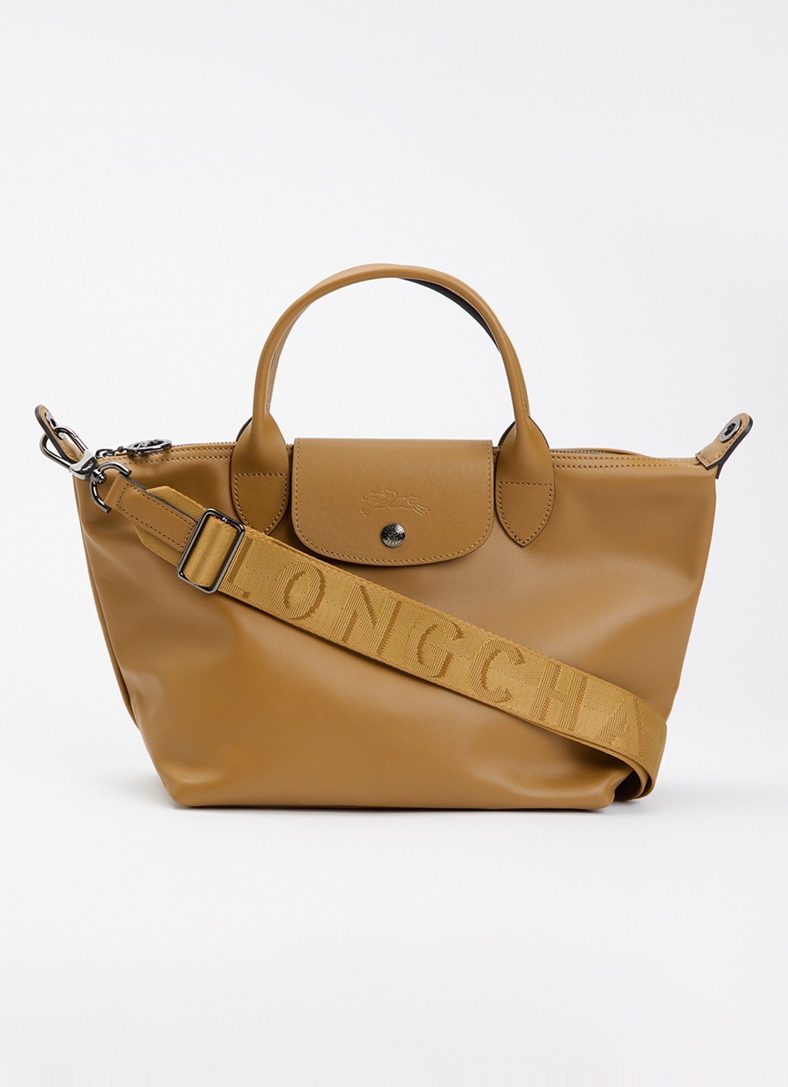 Longchamp Le Pliage Xtra handtas S van leer - voorkant 2 cognac
