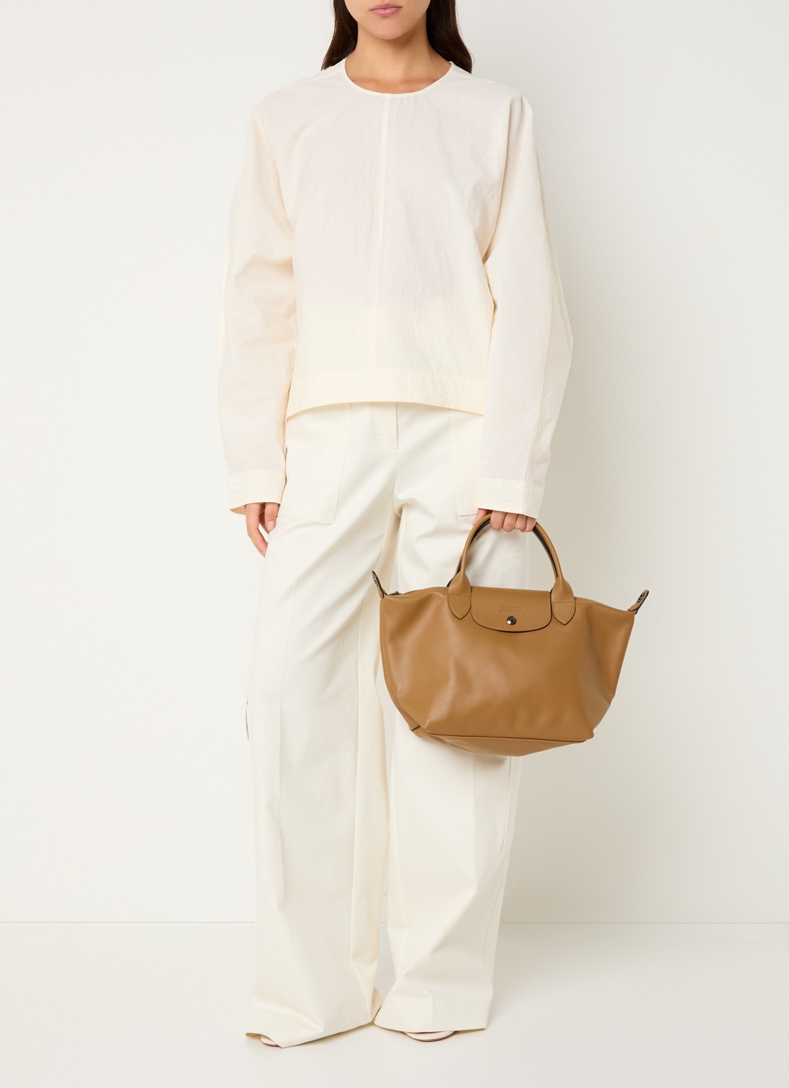 Longchamp Le Pliage Xtra handtas S van leer - voorkant 3 cognac