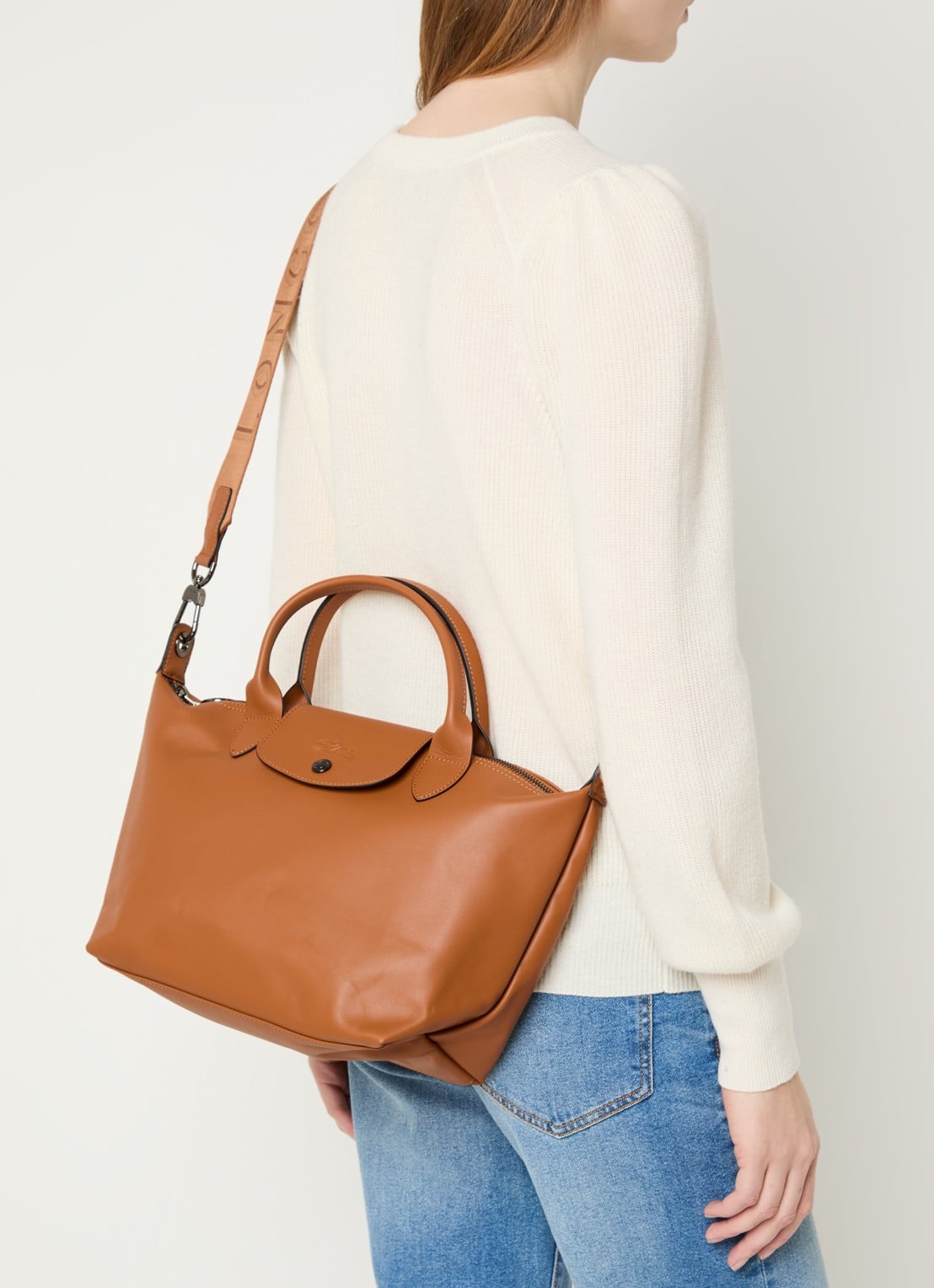Longchamp Le Pliage Xtra handtas S van leer - voorkant 3 oranjebruin