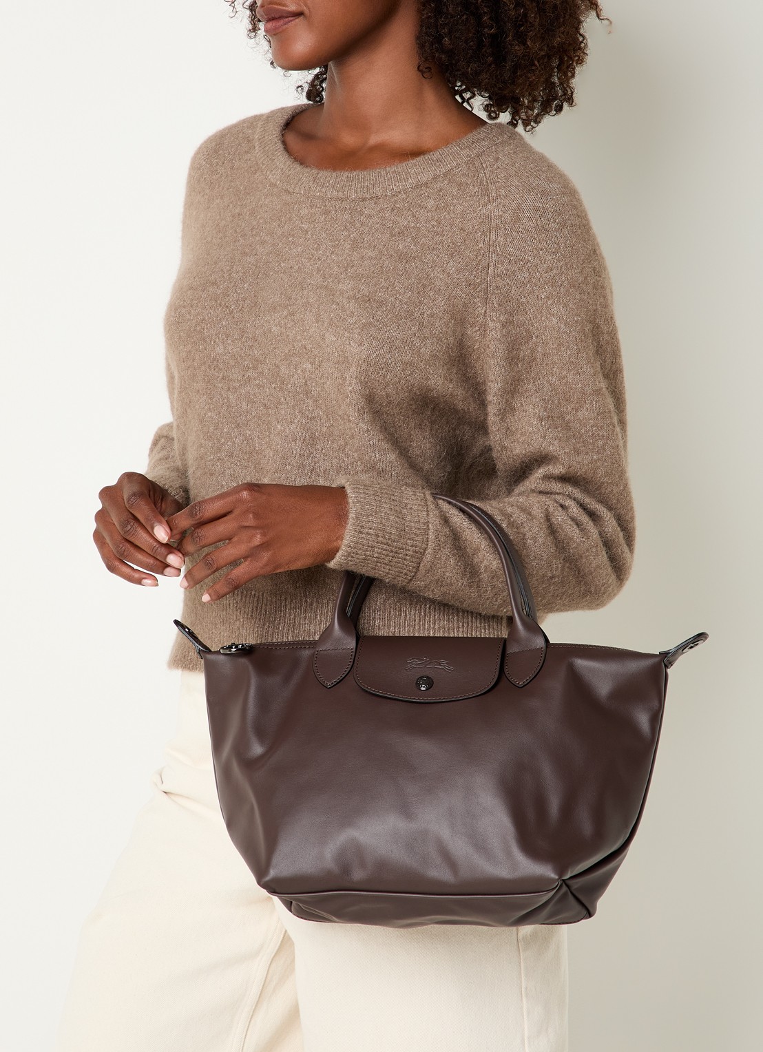 Longchamp Le Pliage Xtra handtas S van leer - voorkant 2 donkerbruin