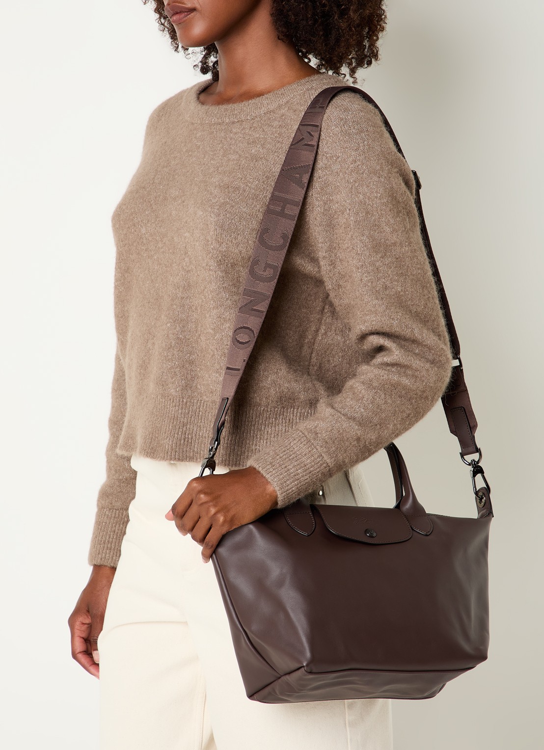 Longchamp Le Pliage Xtra handtas S van leer - voorkant 3 donkerbruin