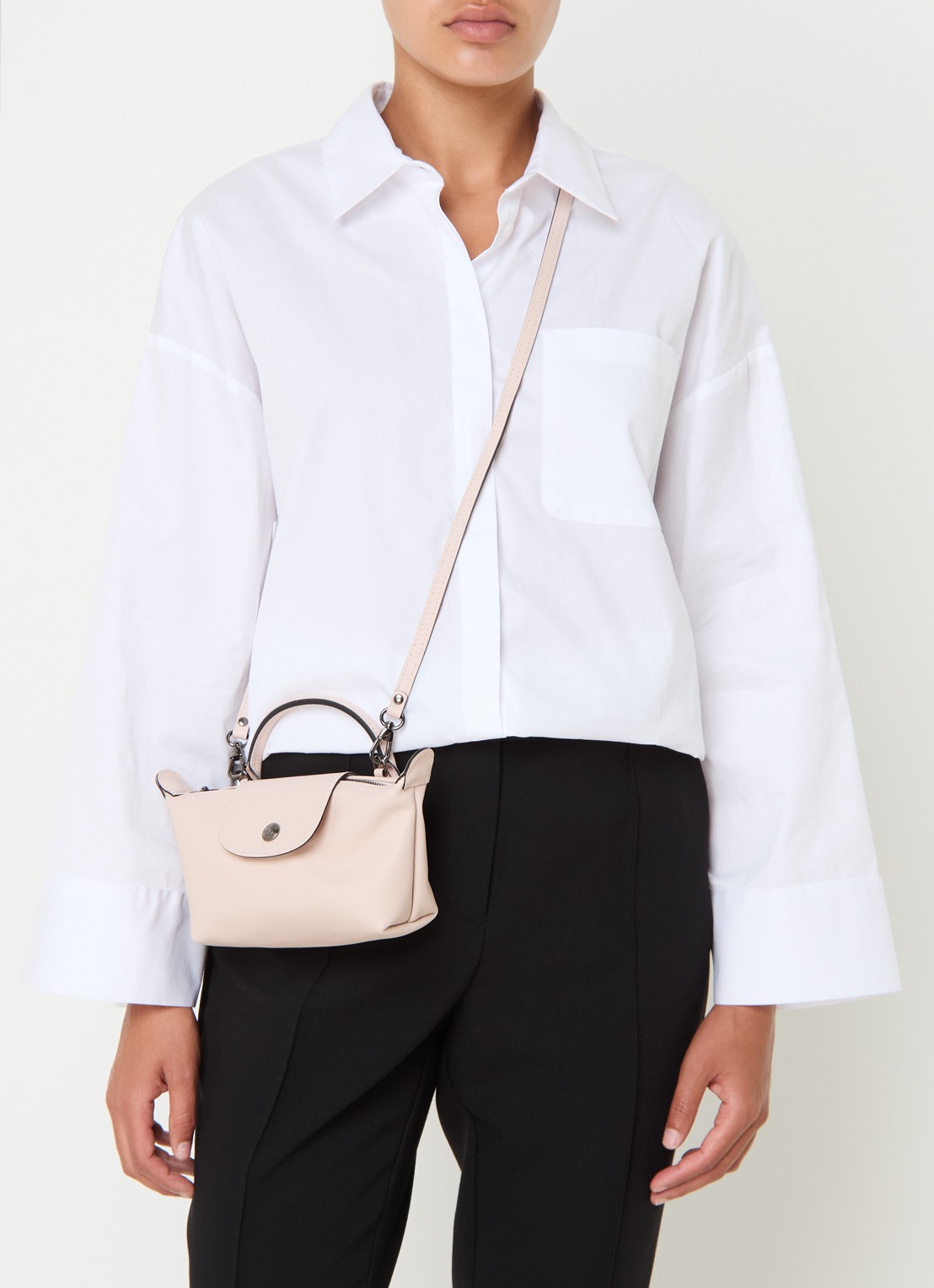 Longchamp Le Pliage Xtra handtas XS van leer met afneembare schouderriem - voorkant 6 lichtroze