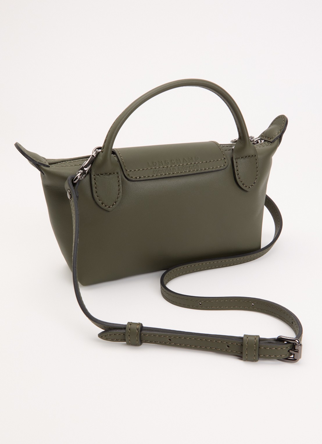 Longchamp Le Pliage Xtra handtas XS van leer met afneembare schouderriem - achterkant 4 legergroen