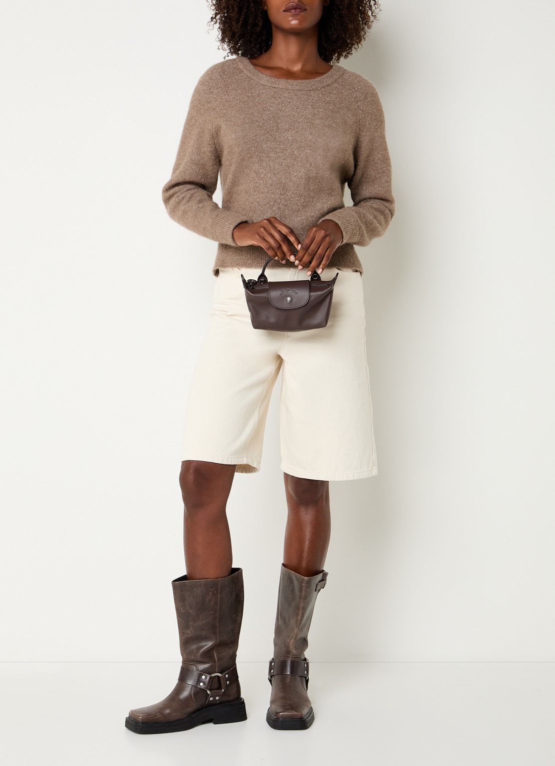 Longchamp Le Pliage Xtra handtas XS van leer met afneembare schouderriem - voorkant 5 donkerbruin