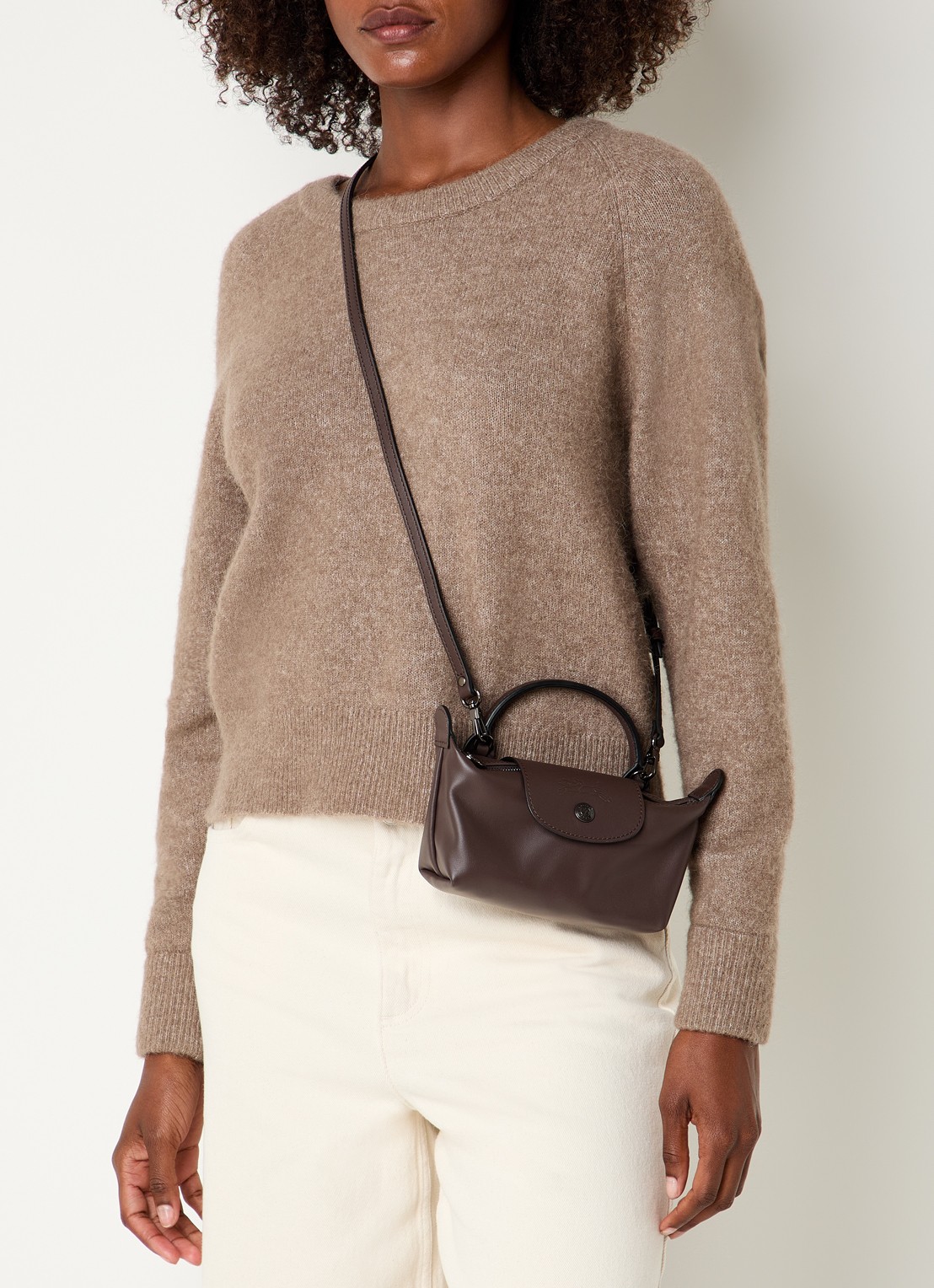 Longchamp Le Pliage Xtra handtas XS van leer met afneembare schouderriem - voorkant 6 donkerbruin