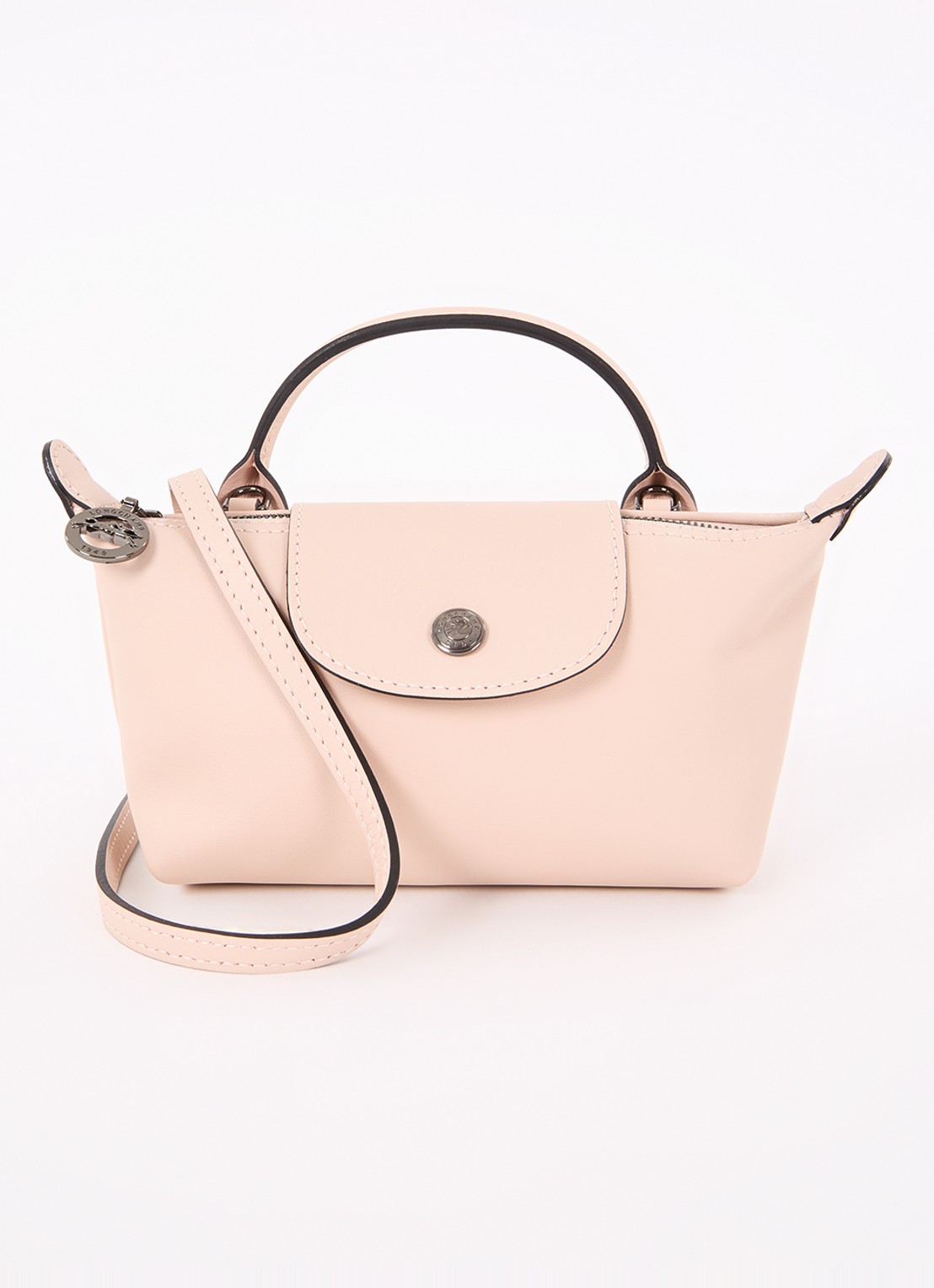Longchamp Le Pliage Xtra handtas XS van leer - voorkant 2 lichtroze