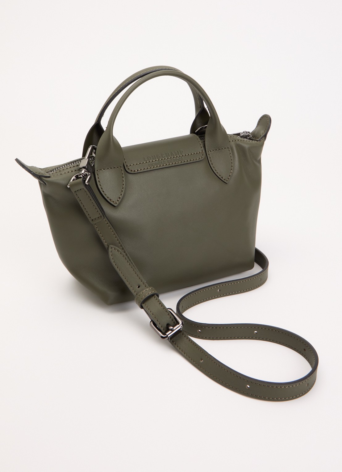 Longchamp Le Pliage Xtra handtas XS van leer - achterkant legergroen