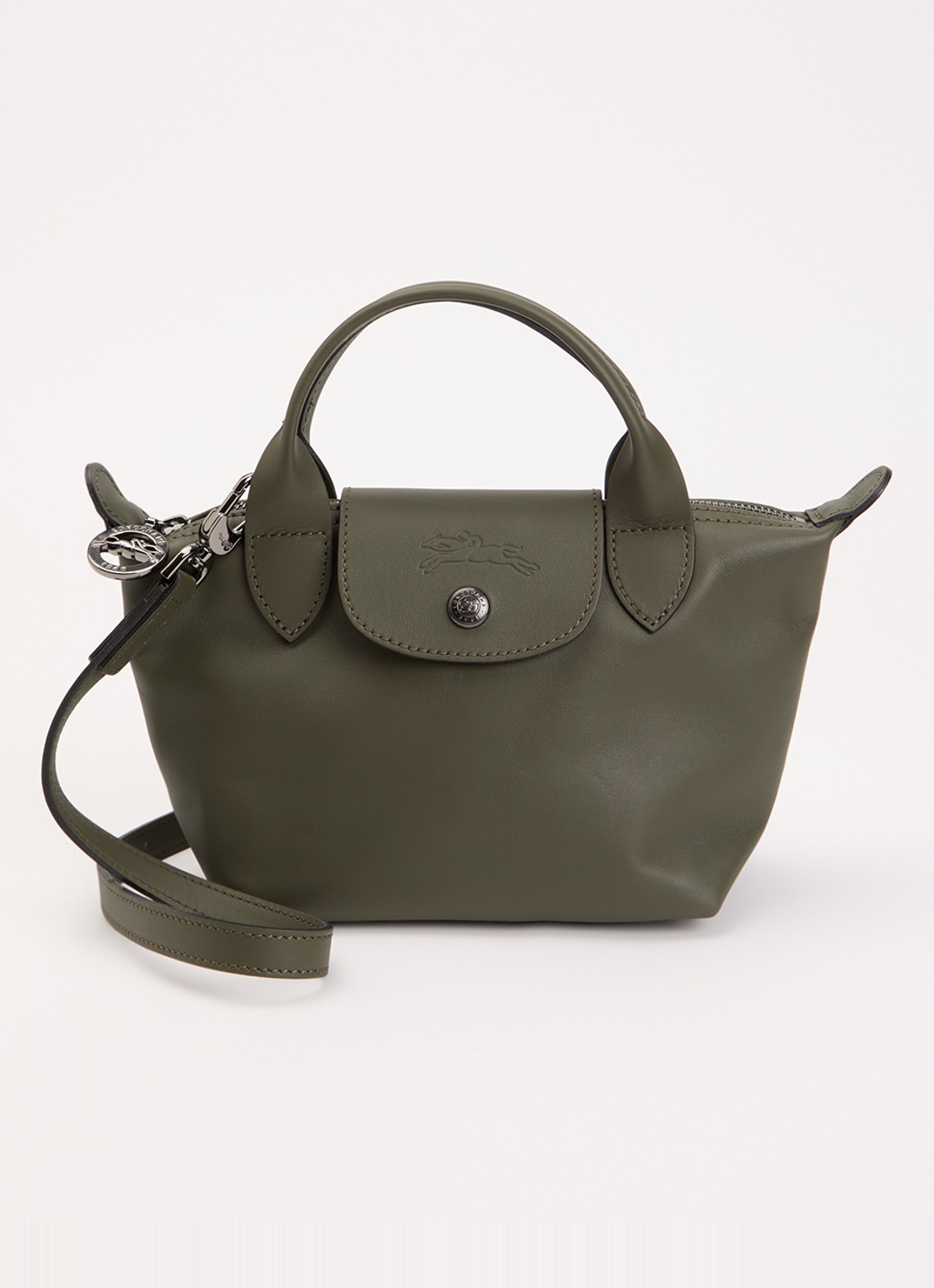 Longchamp Le Pliage Xtra handtas XS van leer - voorkant 2 legergroen
