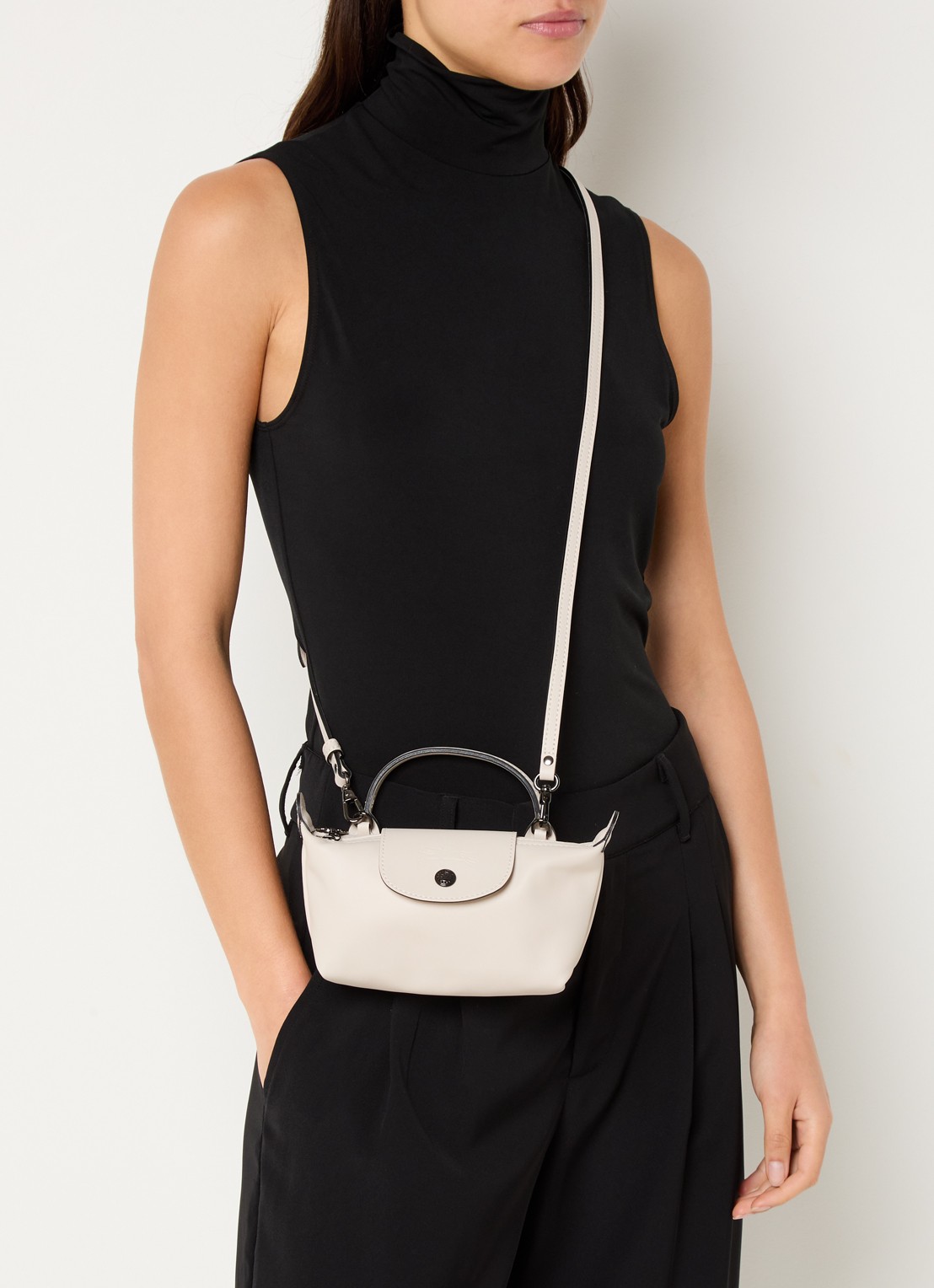 Longchamp Le Pliage Xtra handtas XS van leer - voorkant 4 creme
