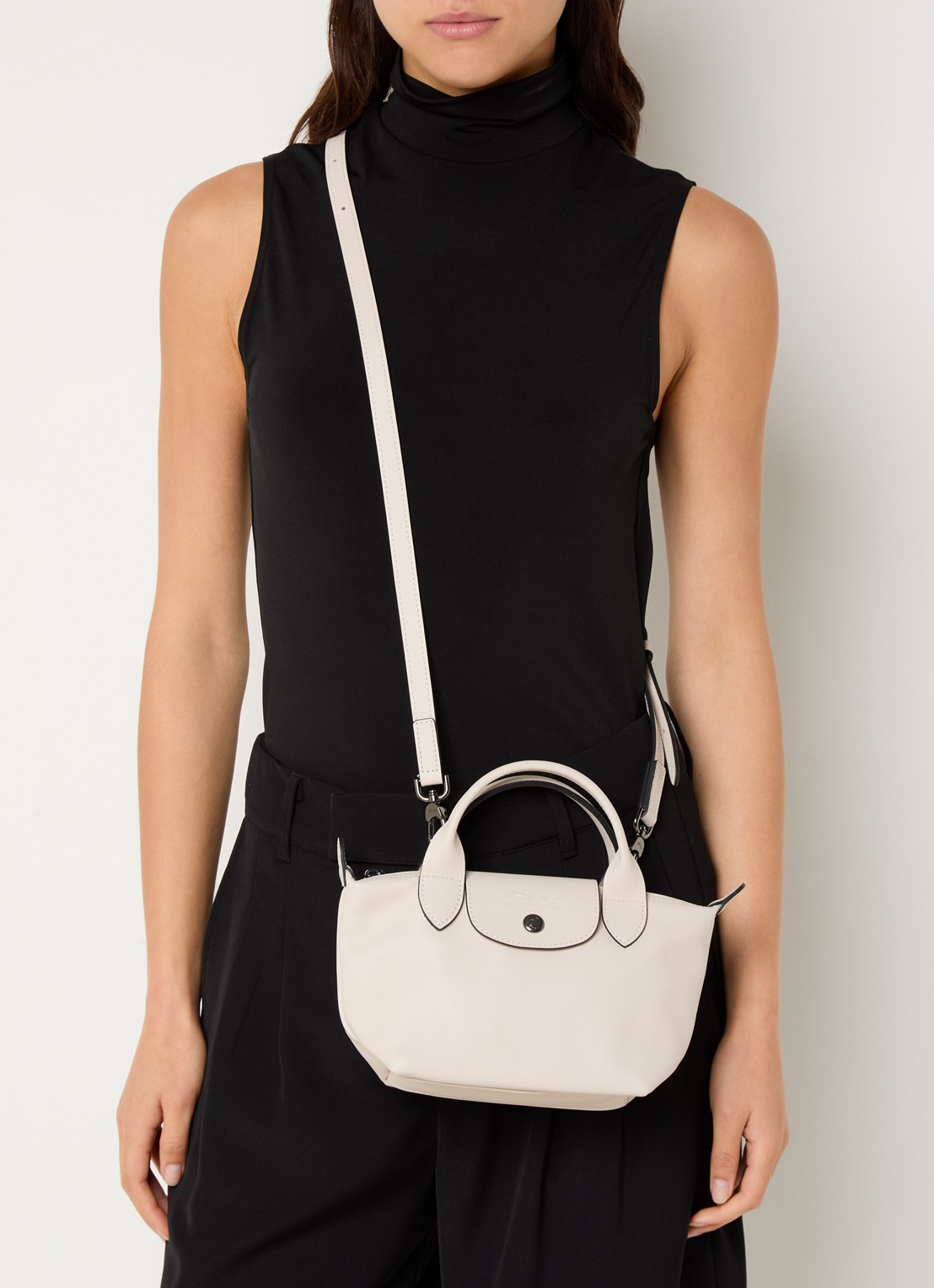 Longchamp Le Pliage Xtra handtas XS van leer - voorkant 6 lichtgrijs