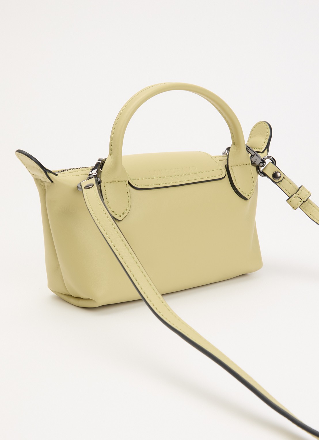 Longchamp Le Pliage Xtra handtas XS van leer - achterkant lichtgroen