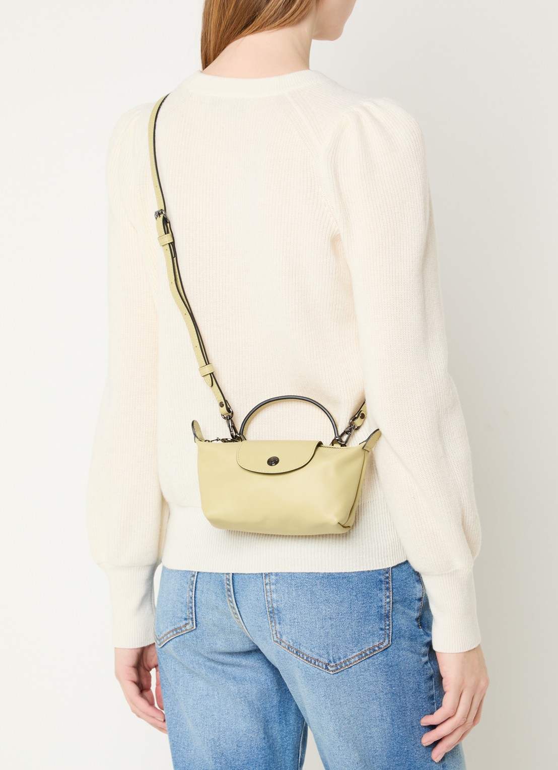 Longchamp Le Pliage Xtra handtas XS van leer - voorkant 3 lichtgroen