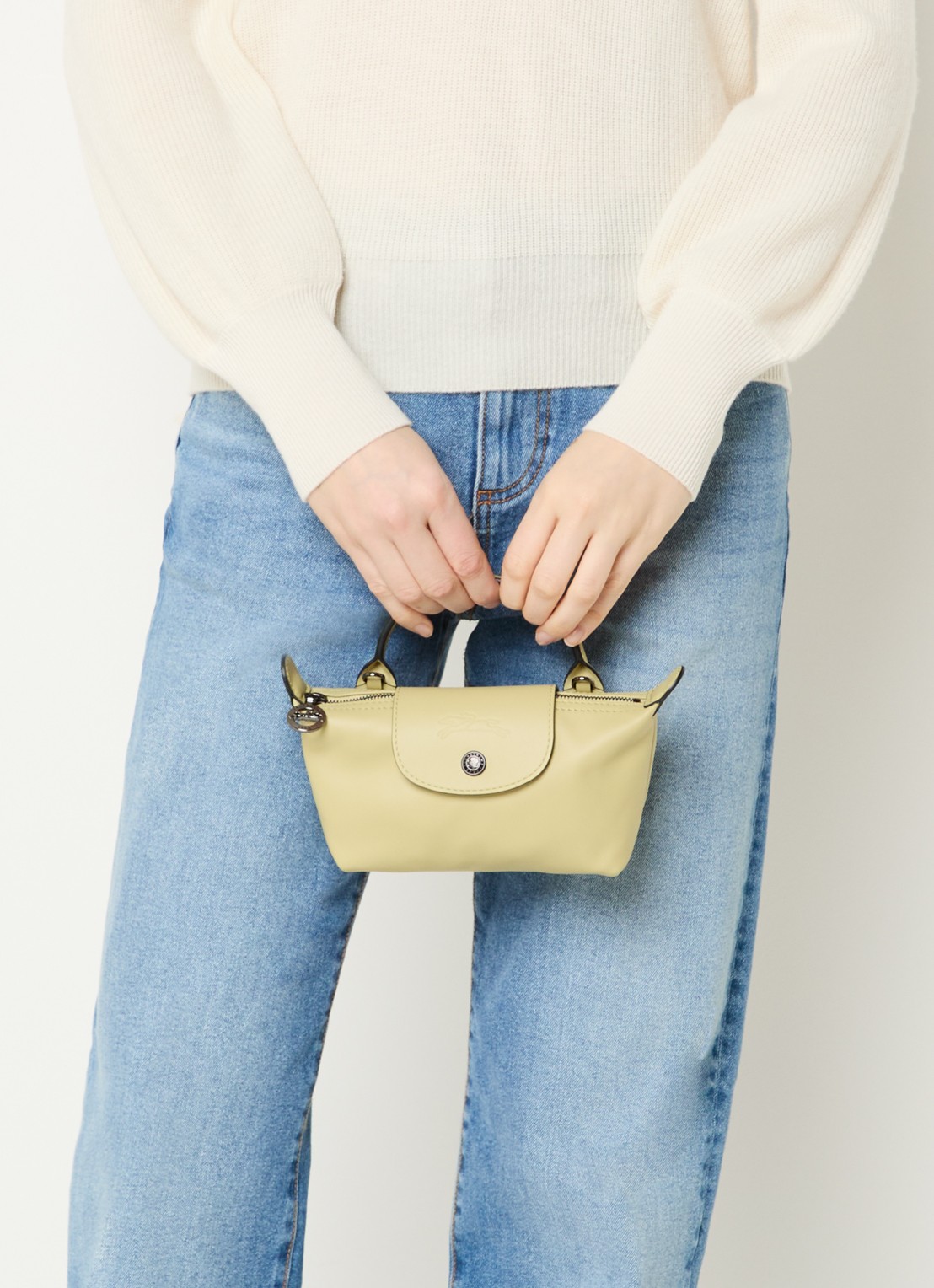 Longchamp Le Pliage Xtra handtas XS van leer - voorkant 4 lichtgroen